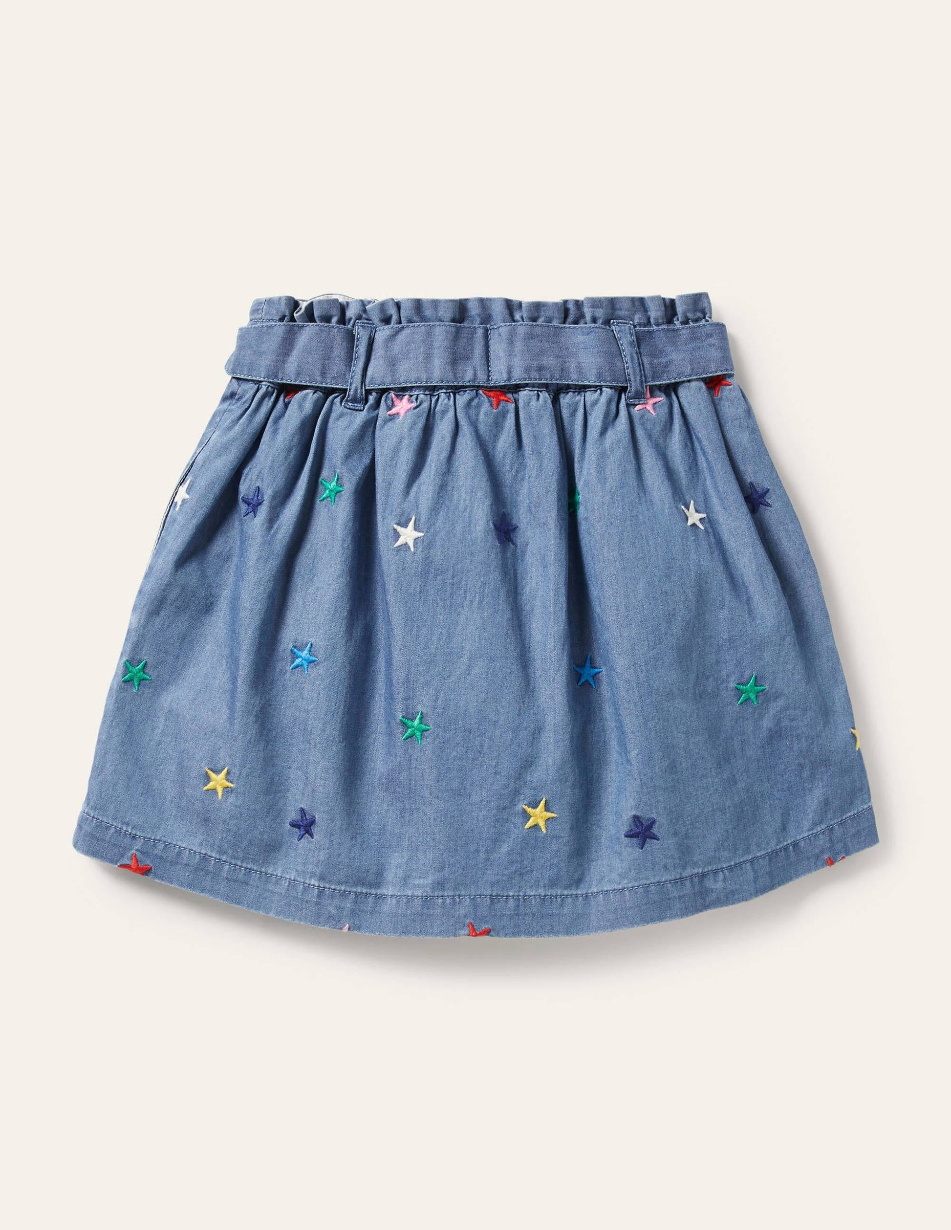 Tie Waist Embroidered Skirt-Mid Vintage Denim Star-2
