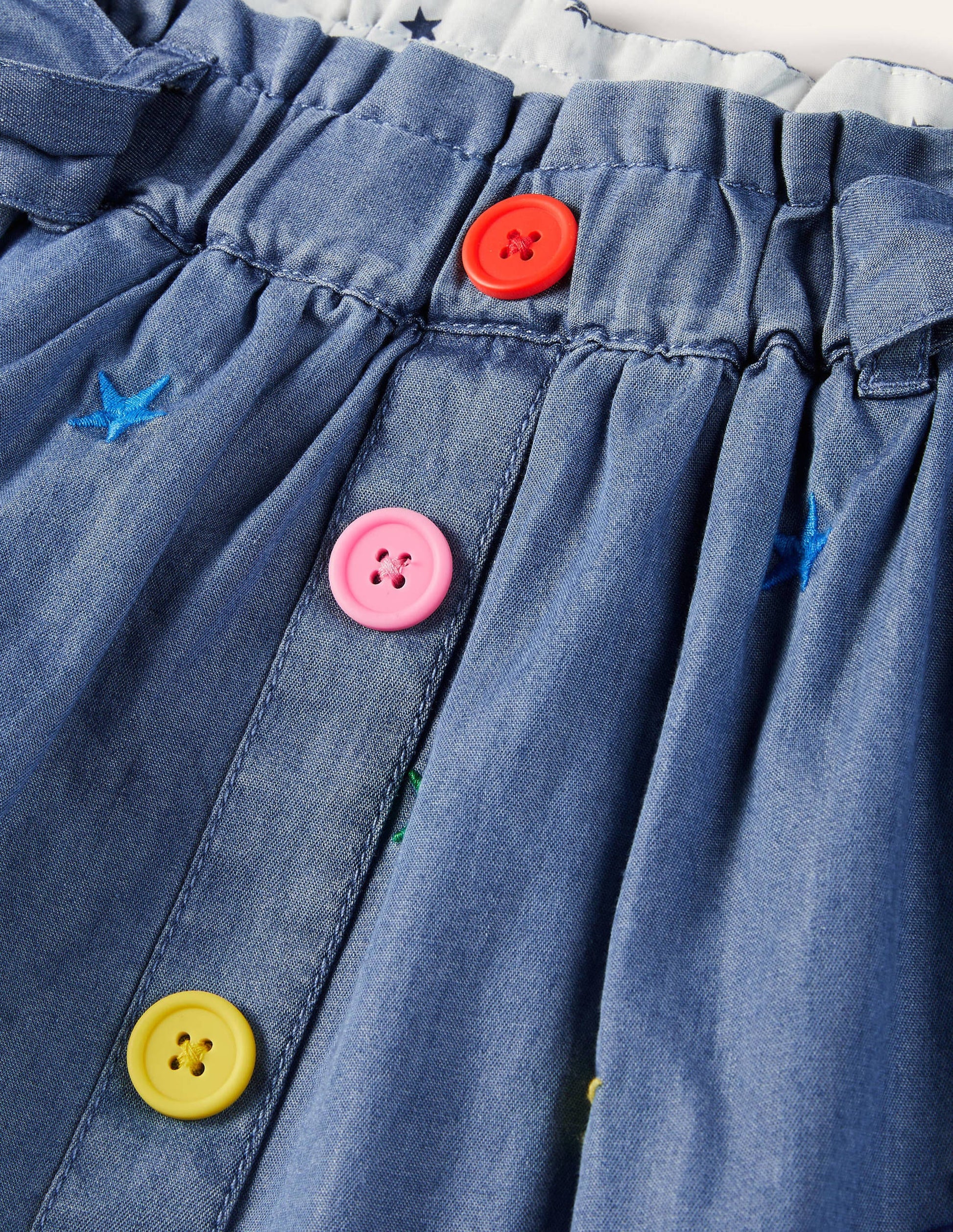 Tie Waist Embroidered Skirt-Mid Vintage Denim Star-3