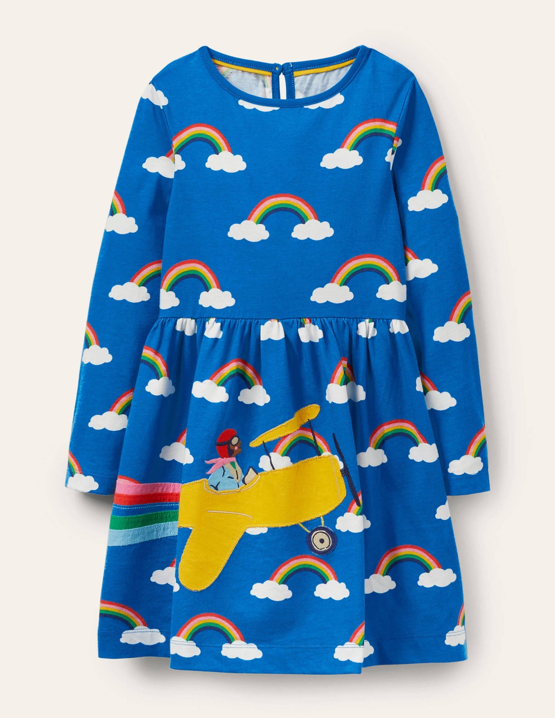 Fun Appliqué Dress-Moroccan Blue Rainbow Cloud-1