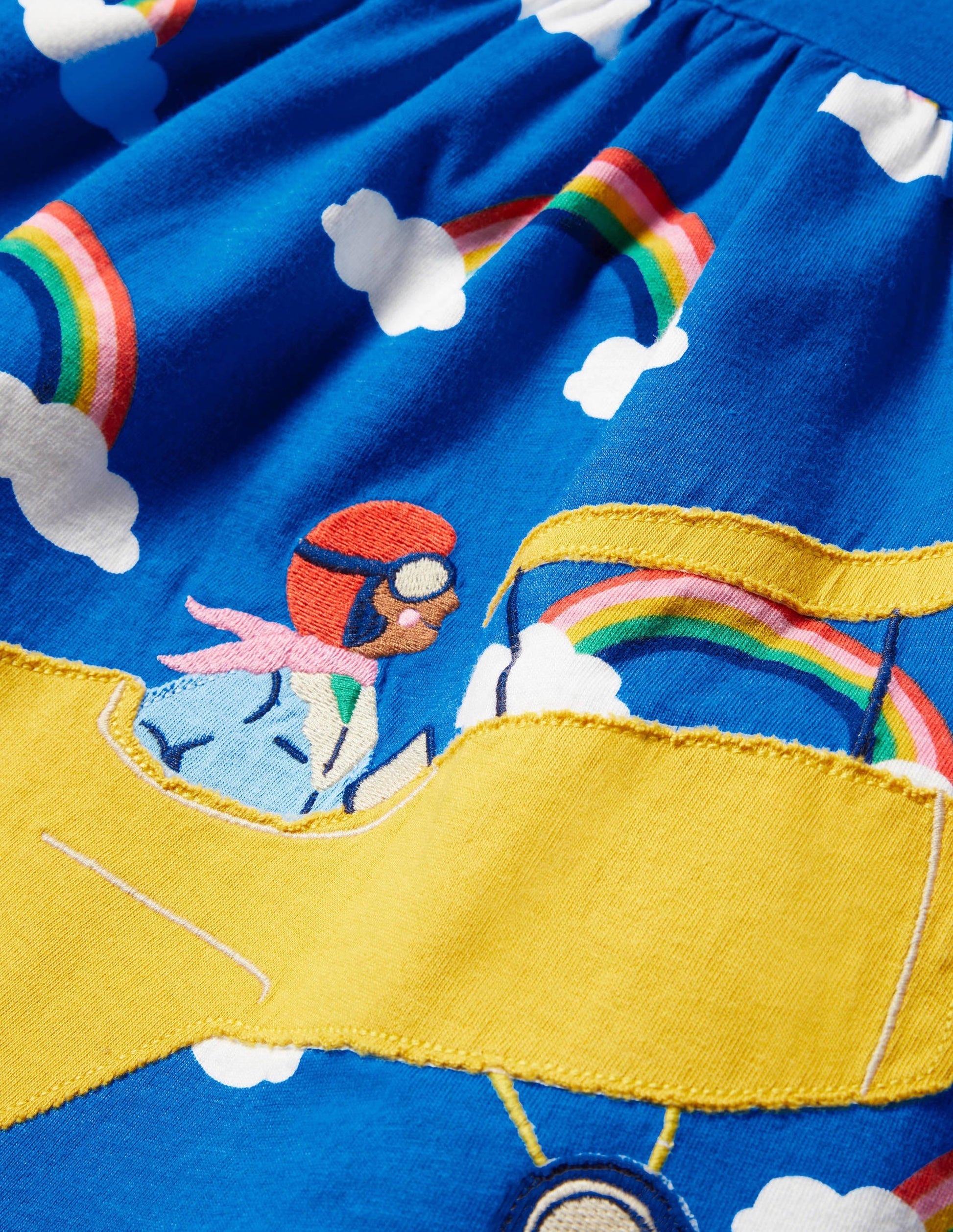 Fun Appliqué Dress-Moroccan Blue Rainbow Cloud-3