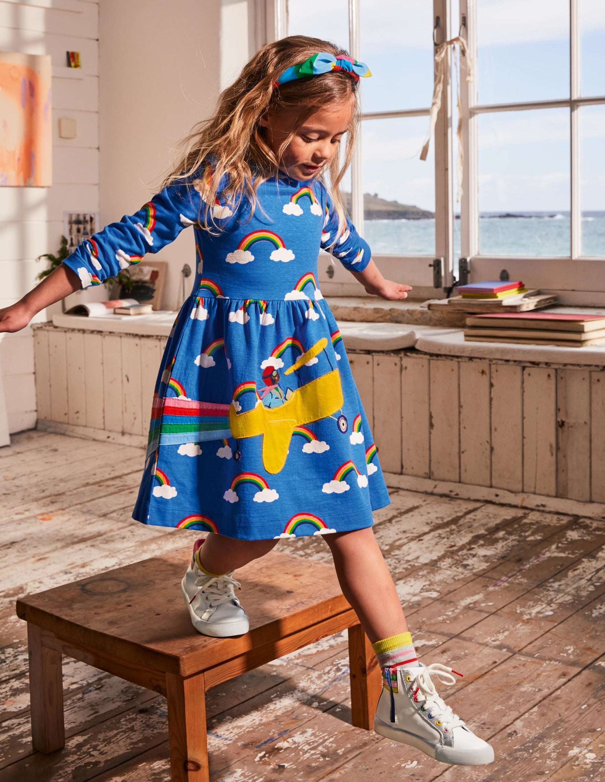 Fun Appliqué Dress-Moroccan Blue Rainbow Cloud-4