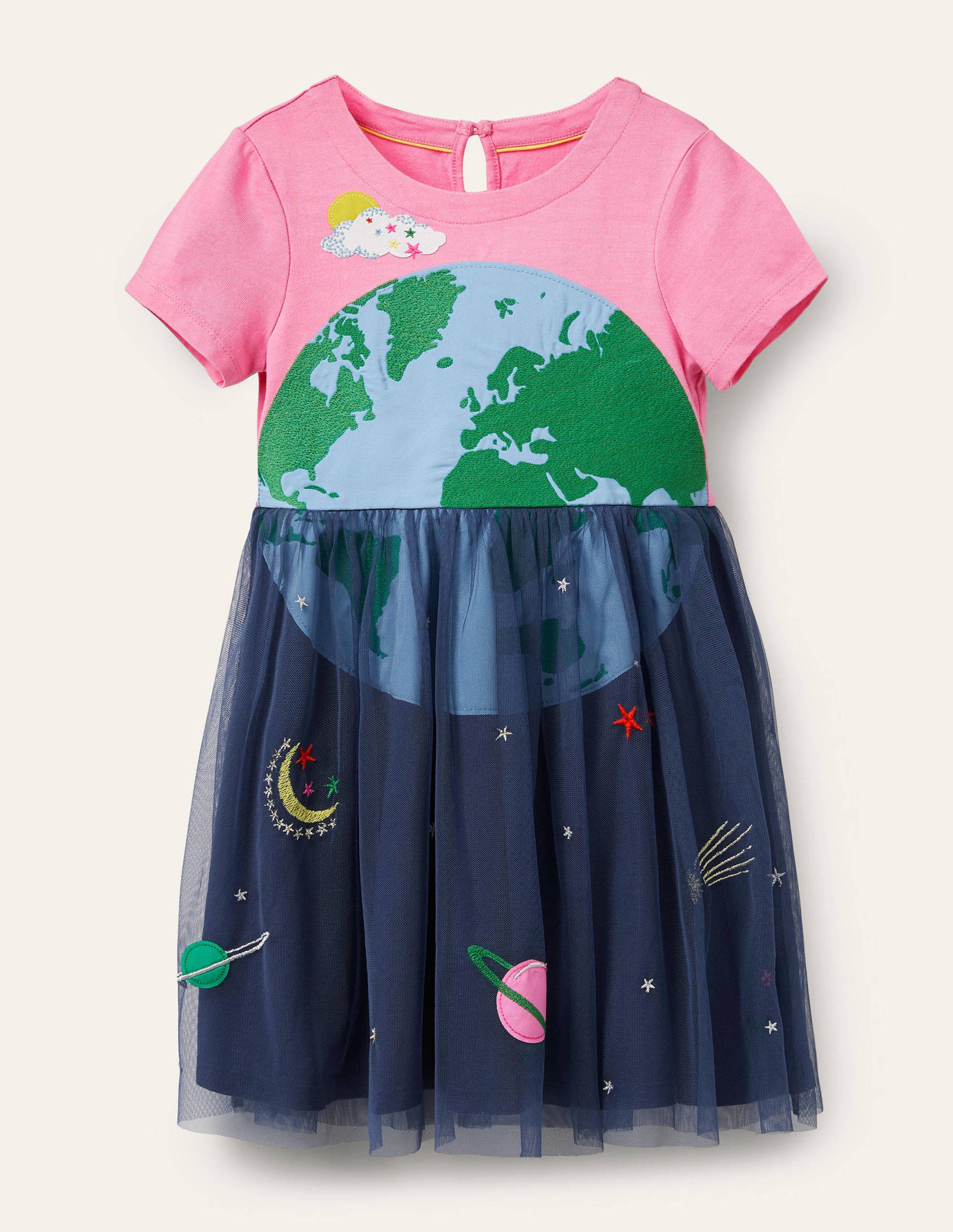 Appliqué Tulle Jersey Dress-Bright Petal Pink Space-1
