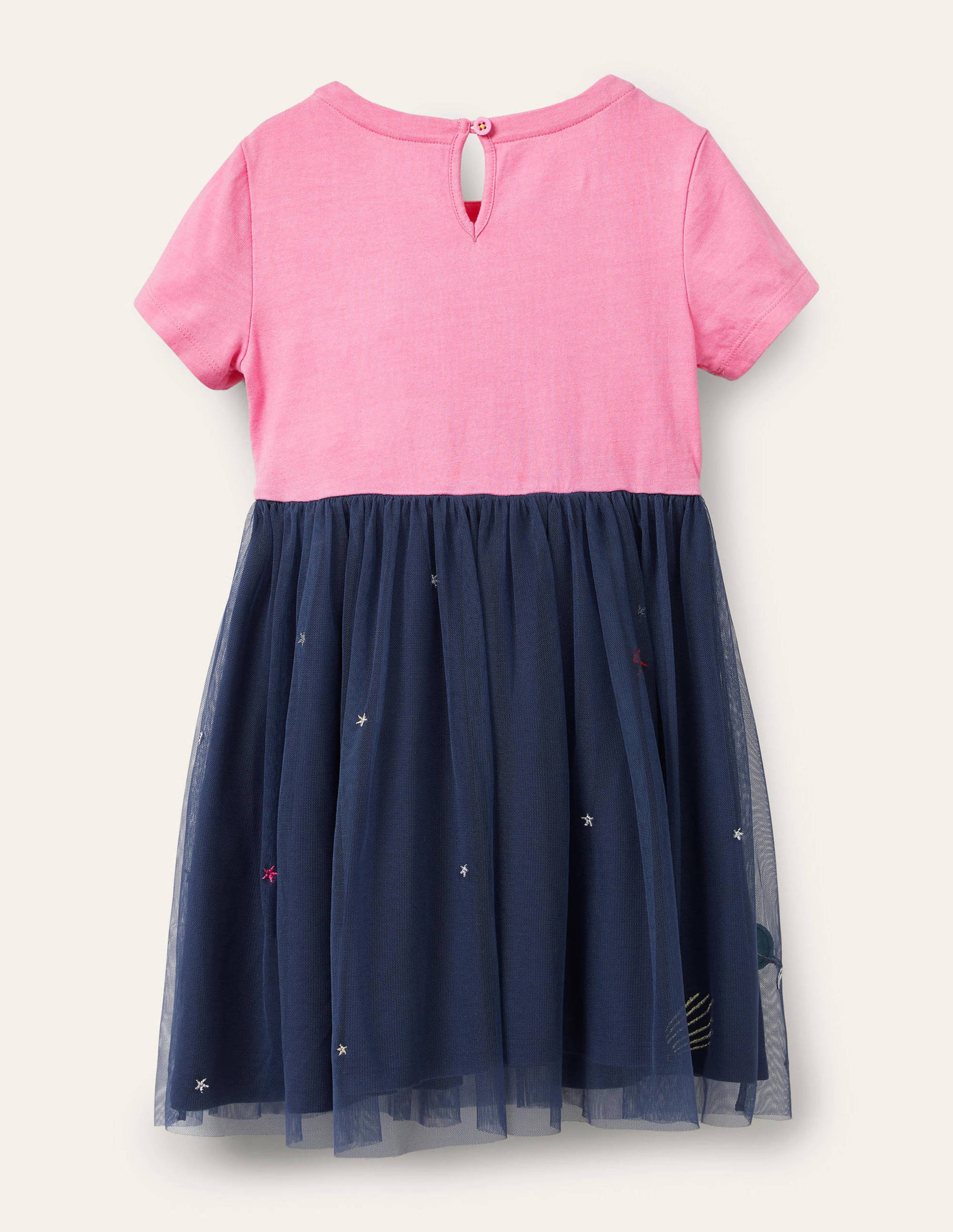 Appliqué Tulle Jersey Dress-Bright Petal Pink Space-2