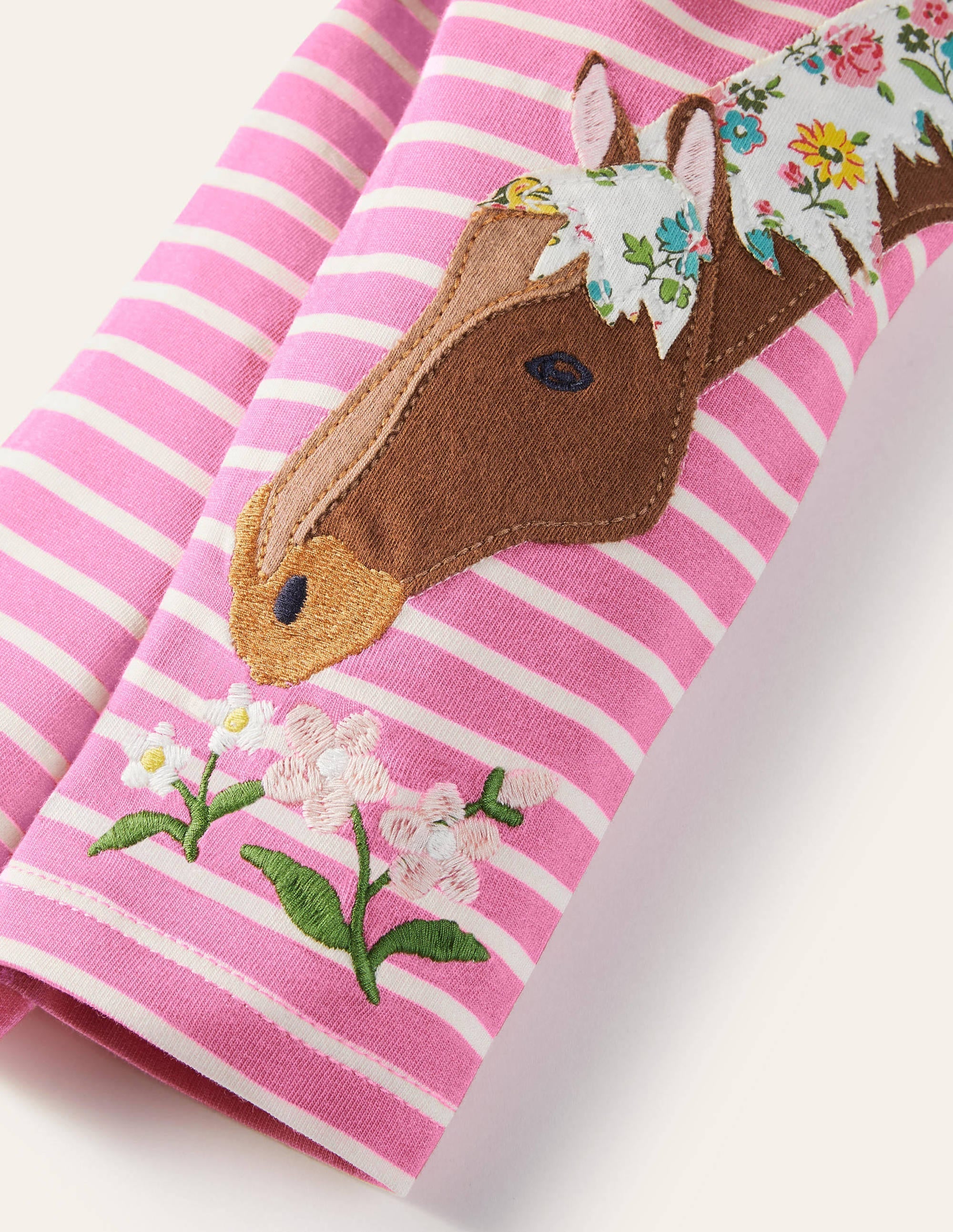 Fun Appliqué Leggings-Bright Petal Pink/Ivory Horses - Image 3