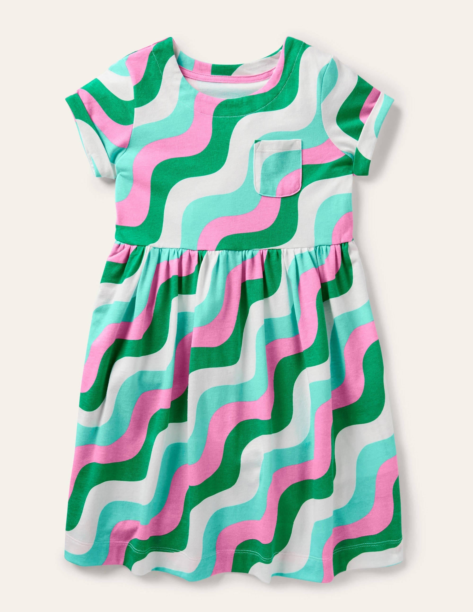 Short Sleeve Fun Jersey Dress-Sapling Green Wave - Image 1