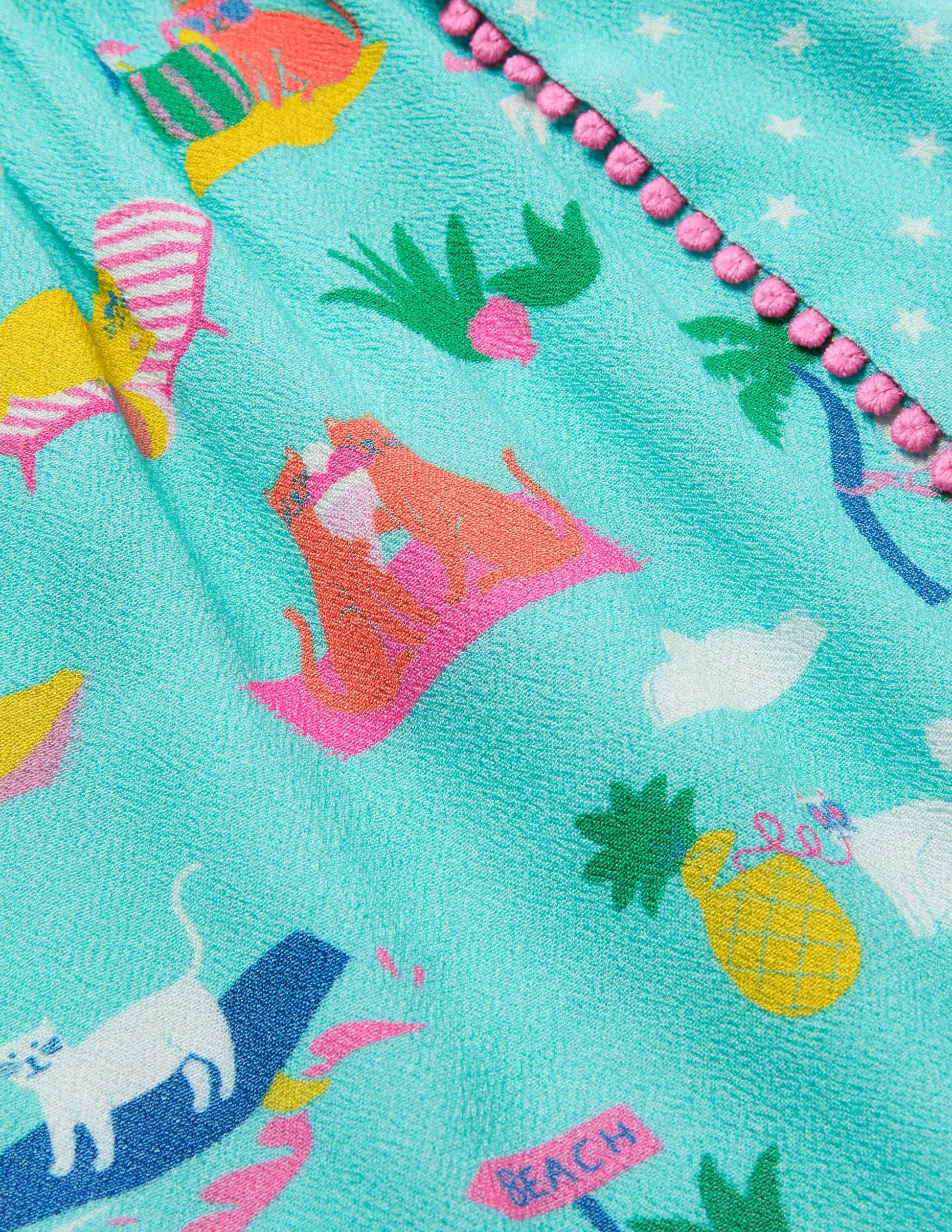 Woven Holiday Playsuit-Pool Blue Holiday Cats-3