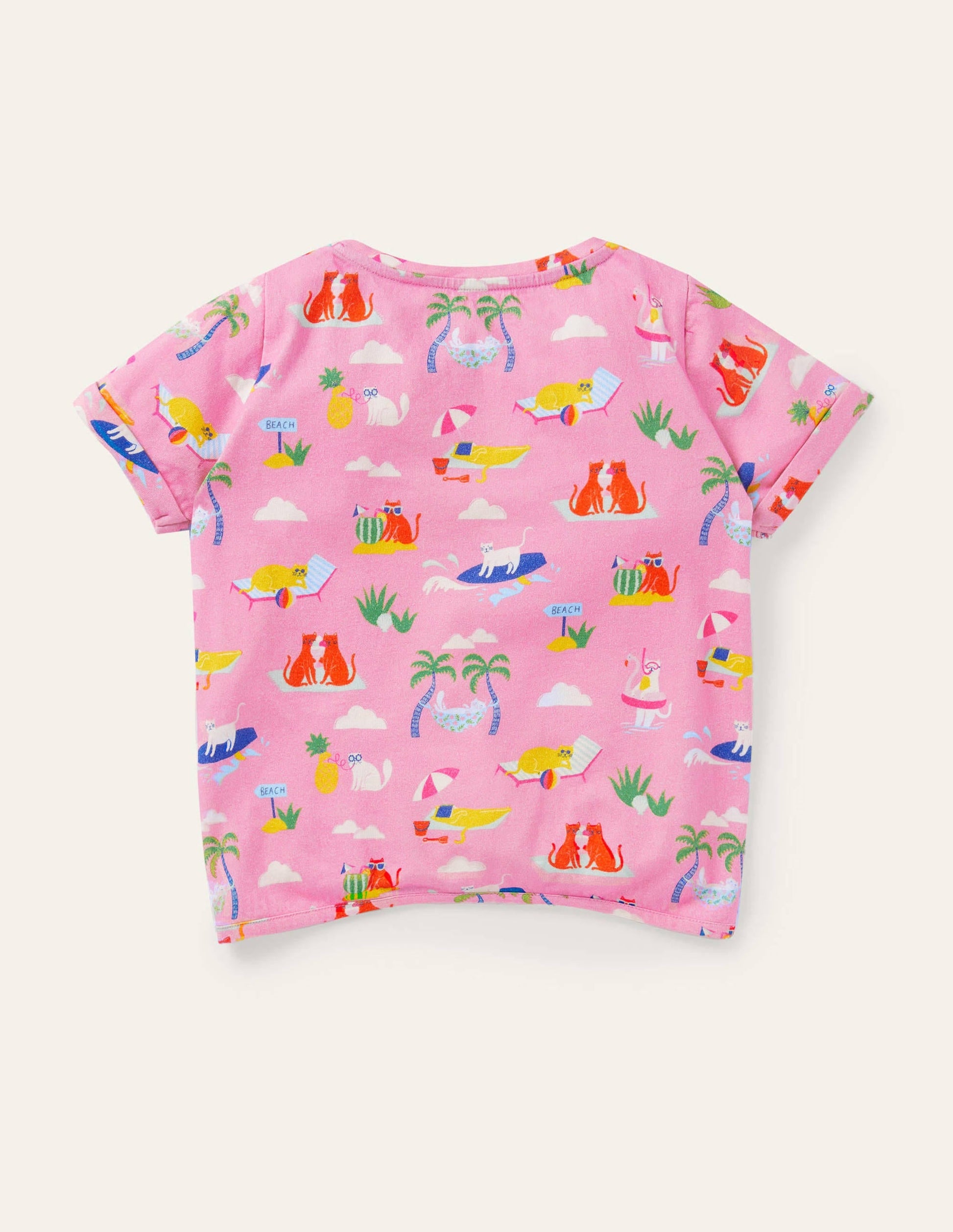 Tie-front T-shirt-Plum Blossom Pink Holiday Cats-2