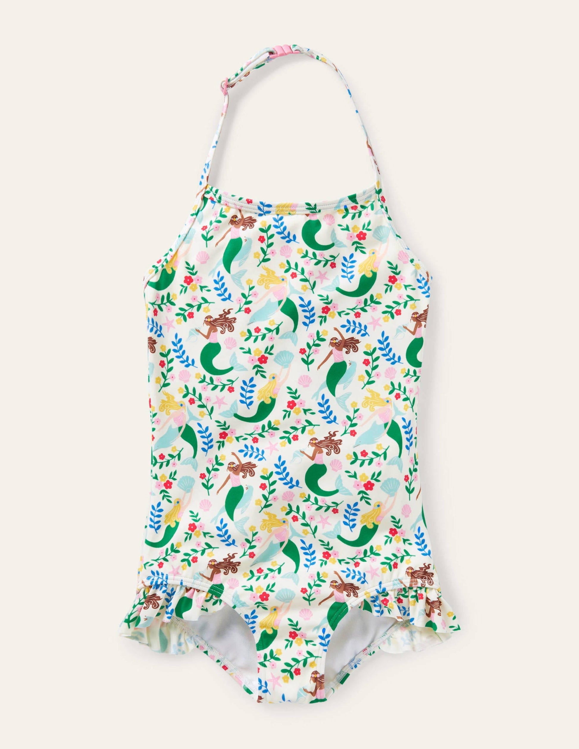 Halterneck Swimsuit-Ivory Mermaid Garden-1