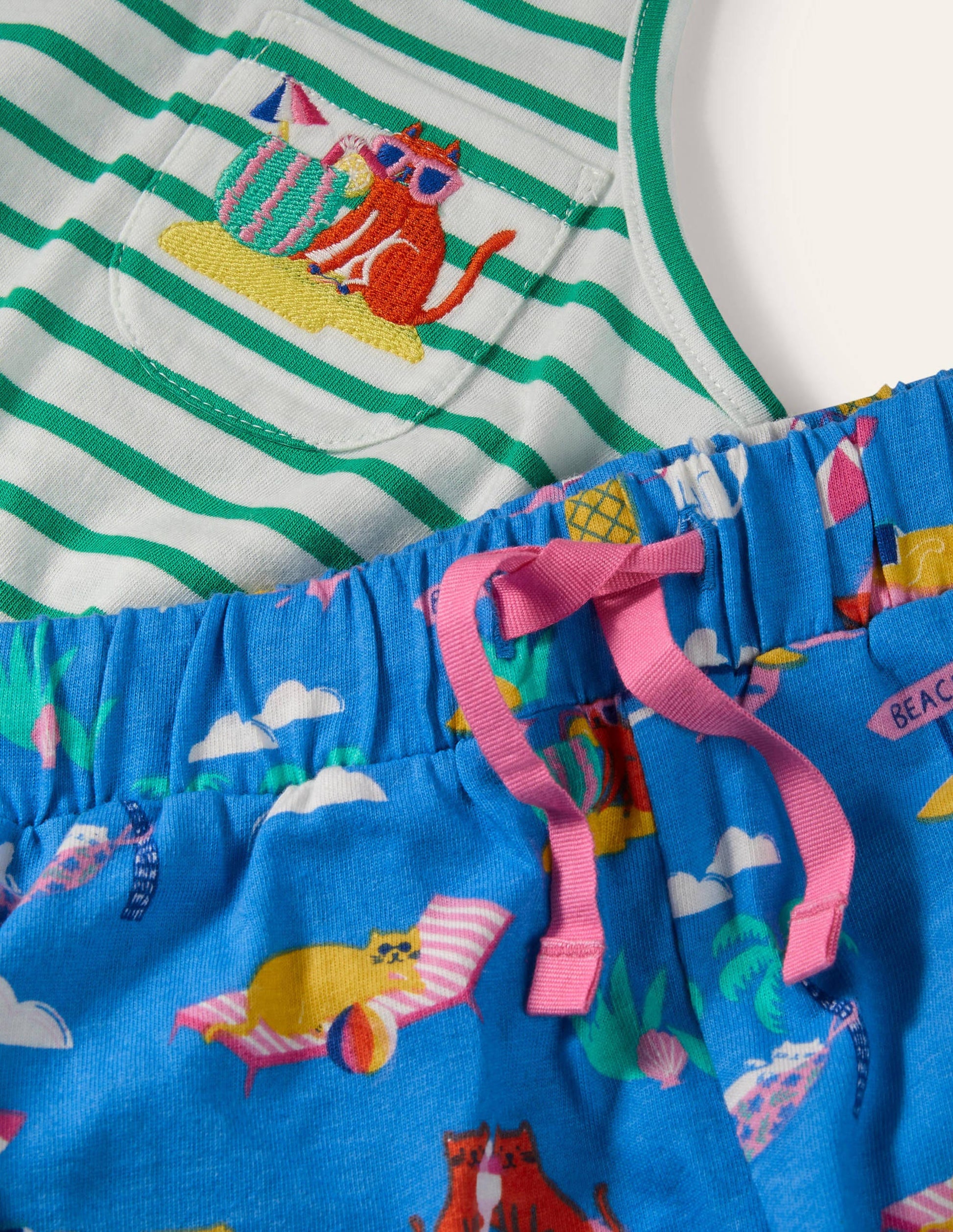 Fun Pocket Pyjama Set-Moroccan Blue Holiday Cats-3