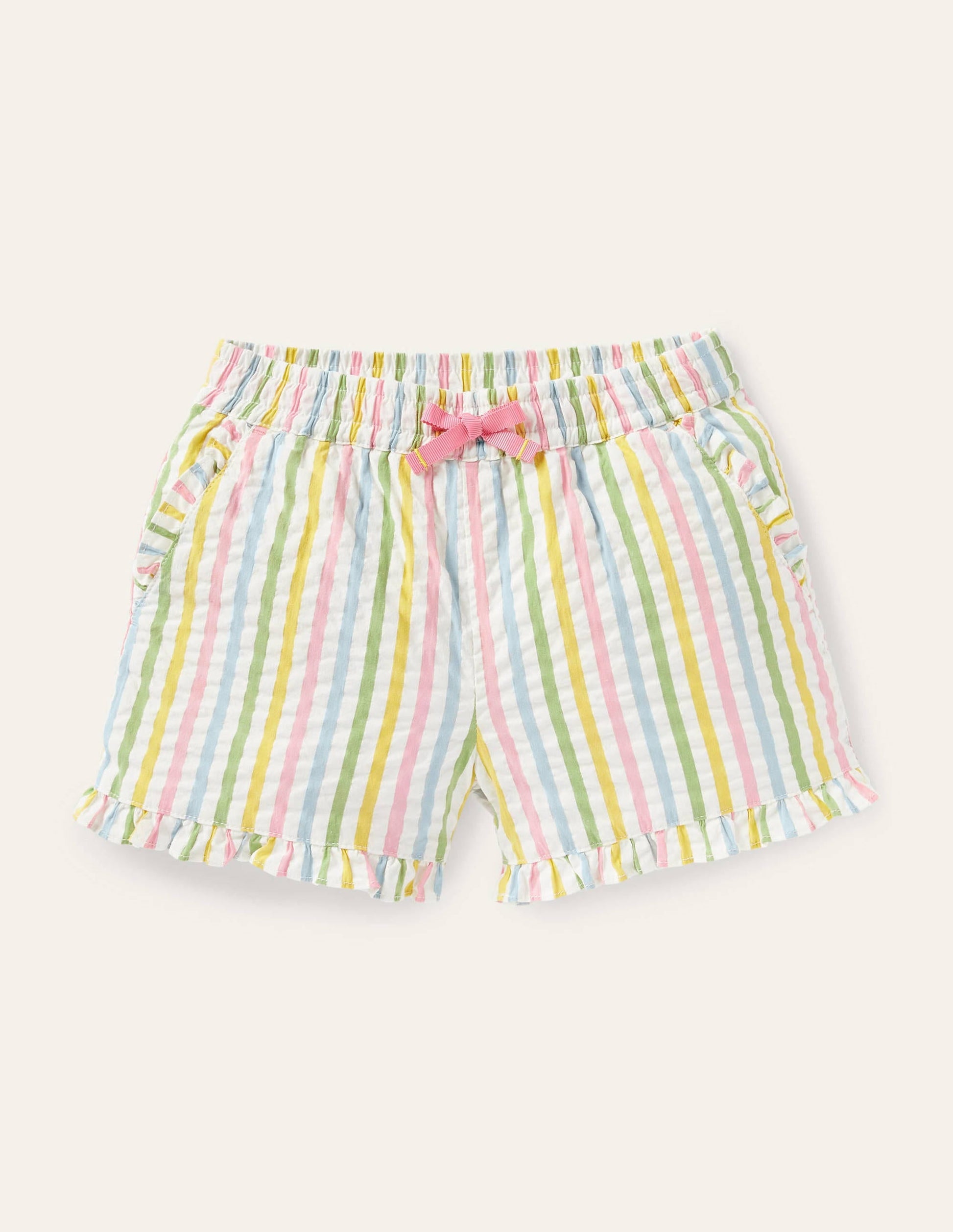 Frill Hem Shorts-Multi Ticking Stripe-1