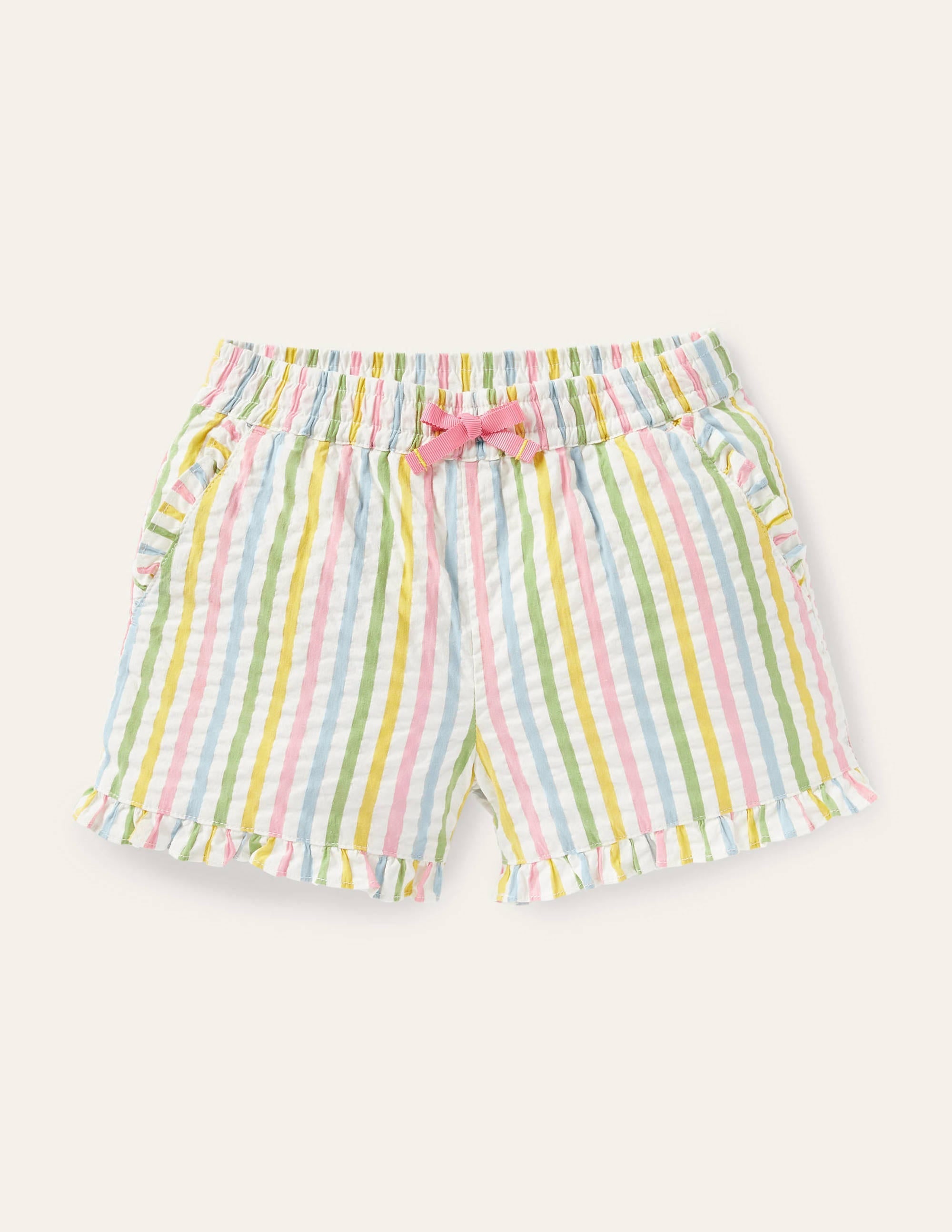 Frill Hem Shorts-Multi Ticking Stripe - Image 1