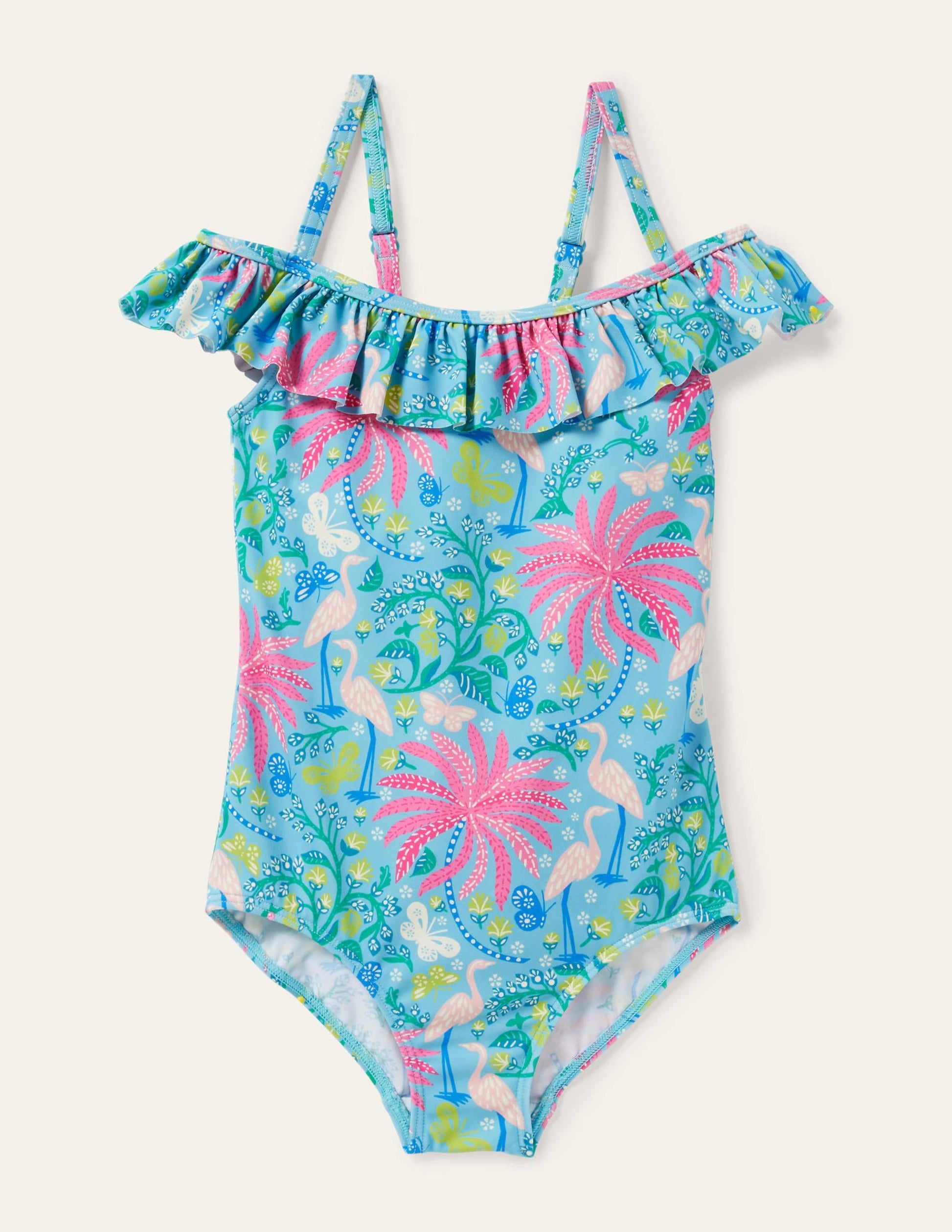 Off-Shoulder Swimsuit-Aqua Blue Tropical Charm-1