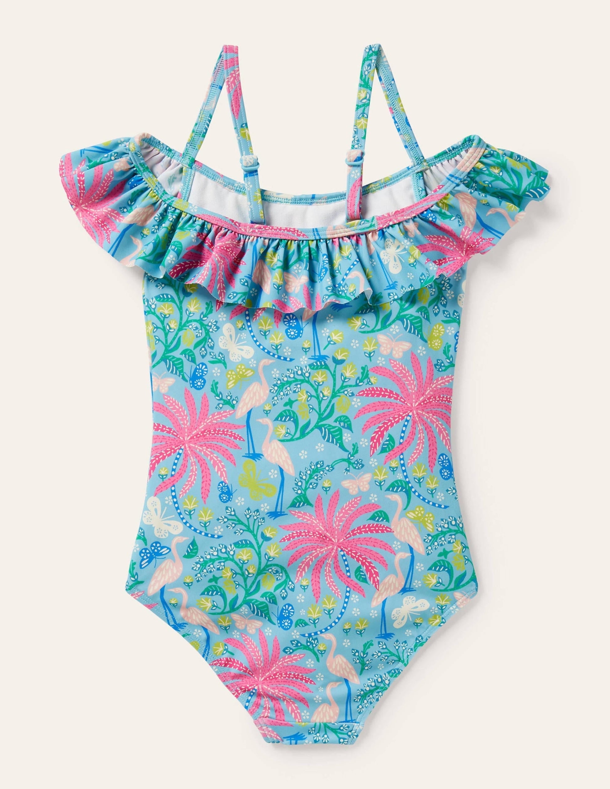 Off-Shoulder Swimsuit-Aqua Blue Tropical Charm-2