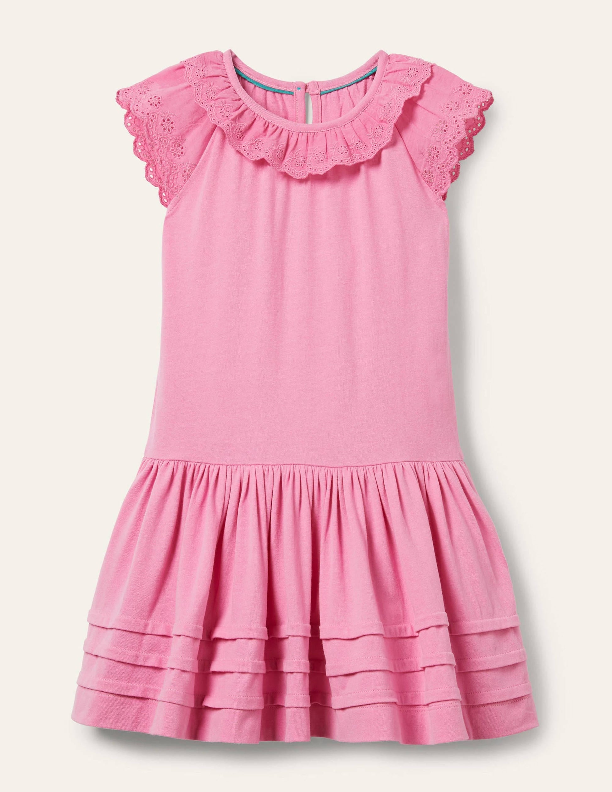 Broderie Detail Jersey Dress-Plum Blossom Pink-1