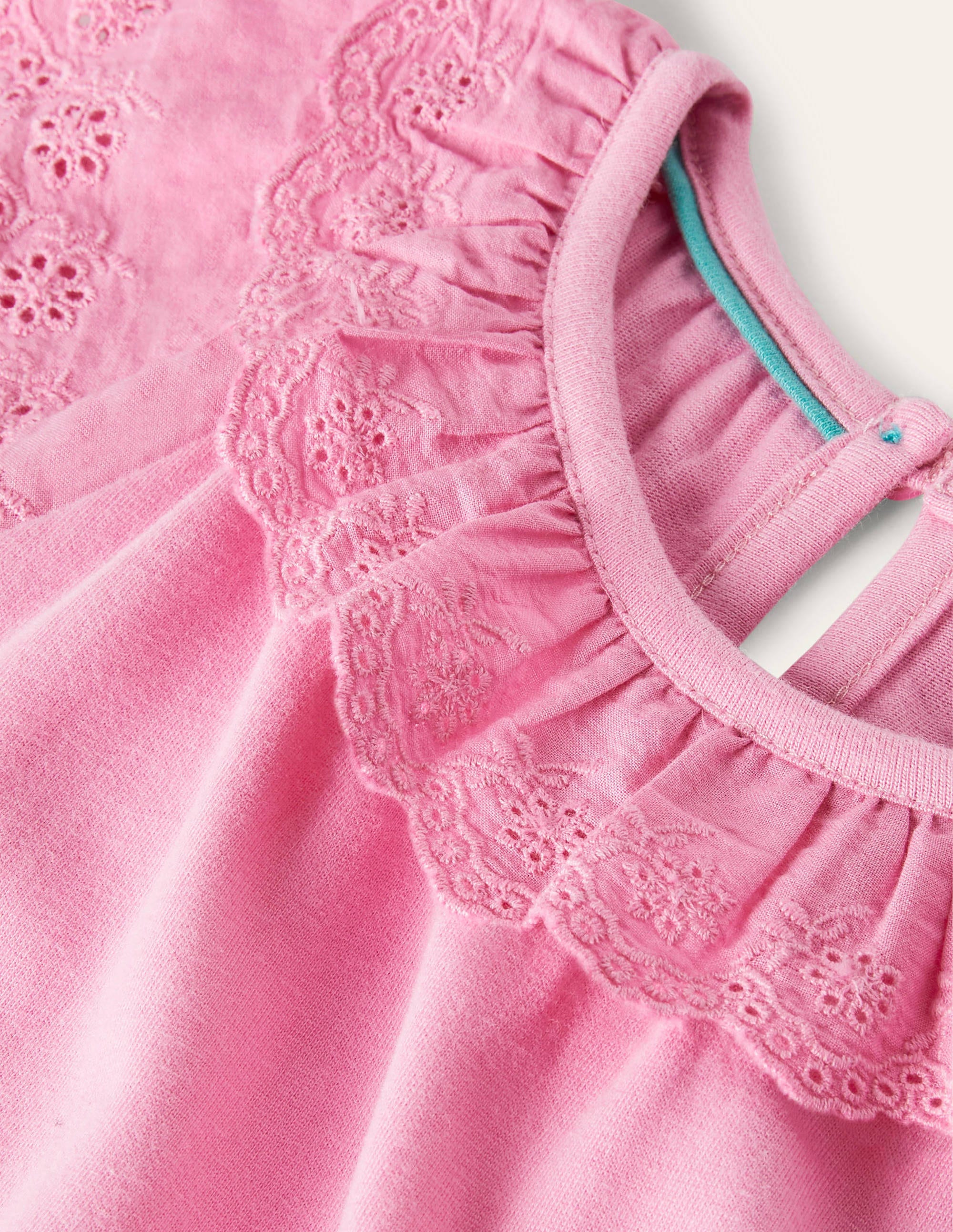 Broderie Detail Jersey Dress-Plum Blossom Pink - Image 3