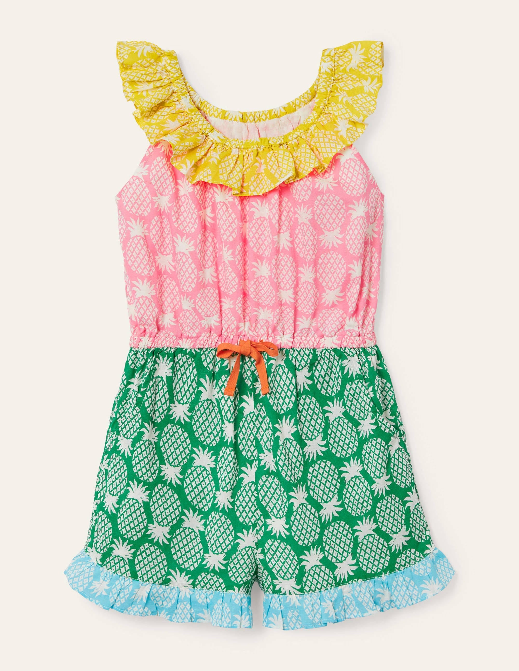Frill Neck Playsuit-Multi Hotchpotch Pineapple Geo - Image 1