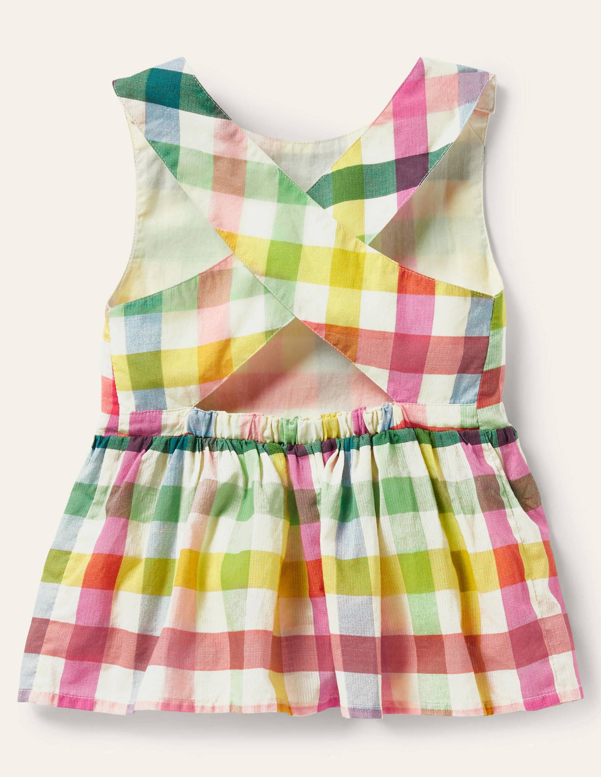 Cross-back Woven Top-Multi Rainbow Gingham-2