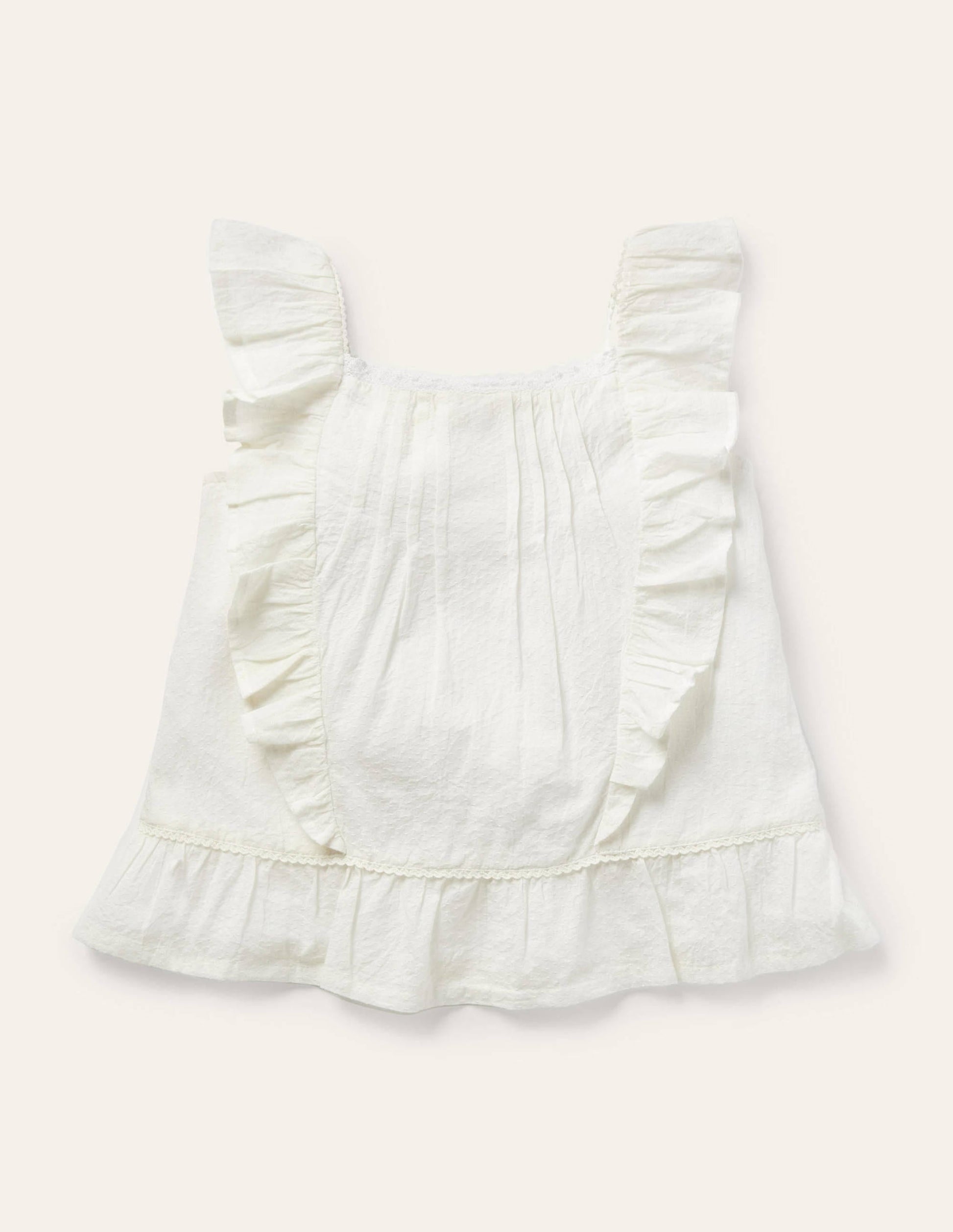 Lace Frill Woven Top-Ivory-1