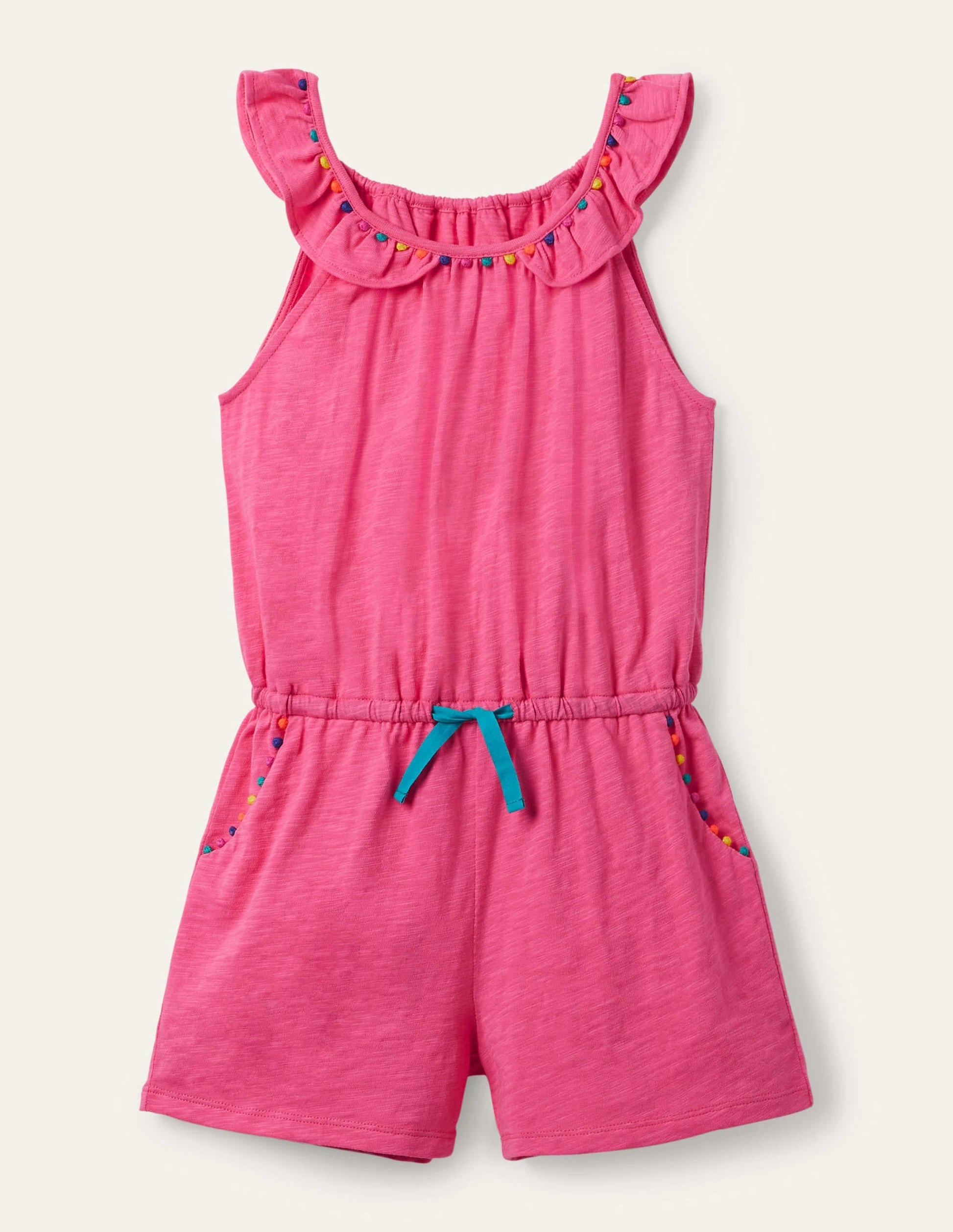 Charlie Pom Jersey Playsuit-Bright Camellia-1