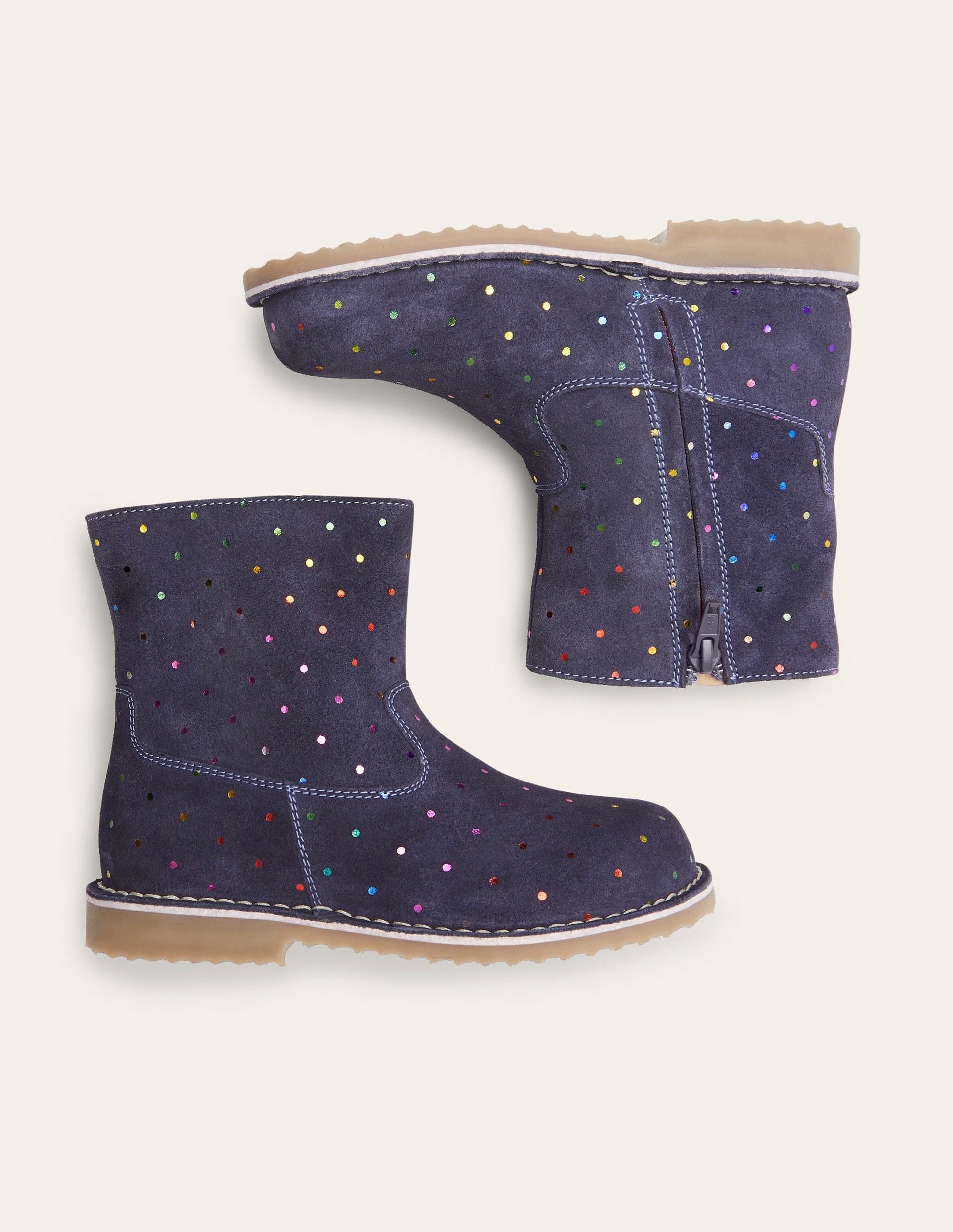 Cosy Short Leather Boots-College Navy Rainbow Spots-1