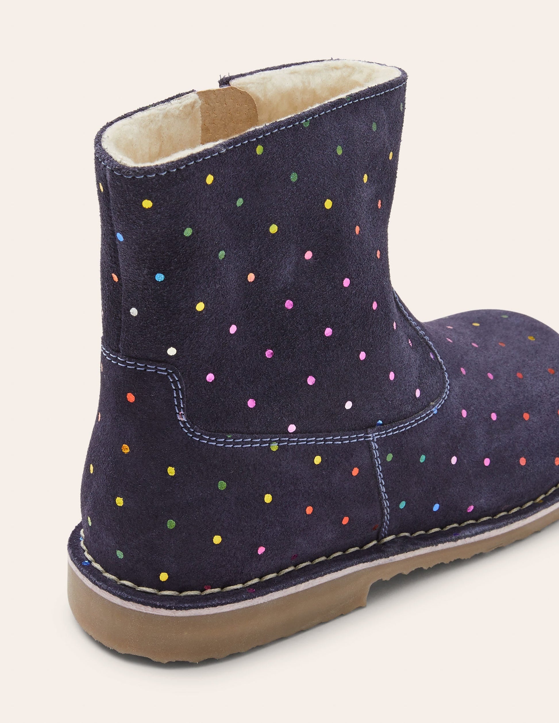 Cosy Short Leather Boots-College Navy Rainbow Spots-3