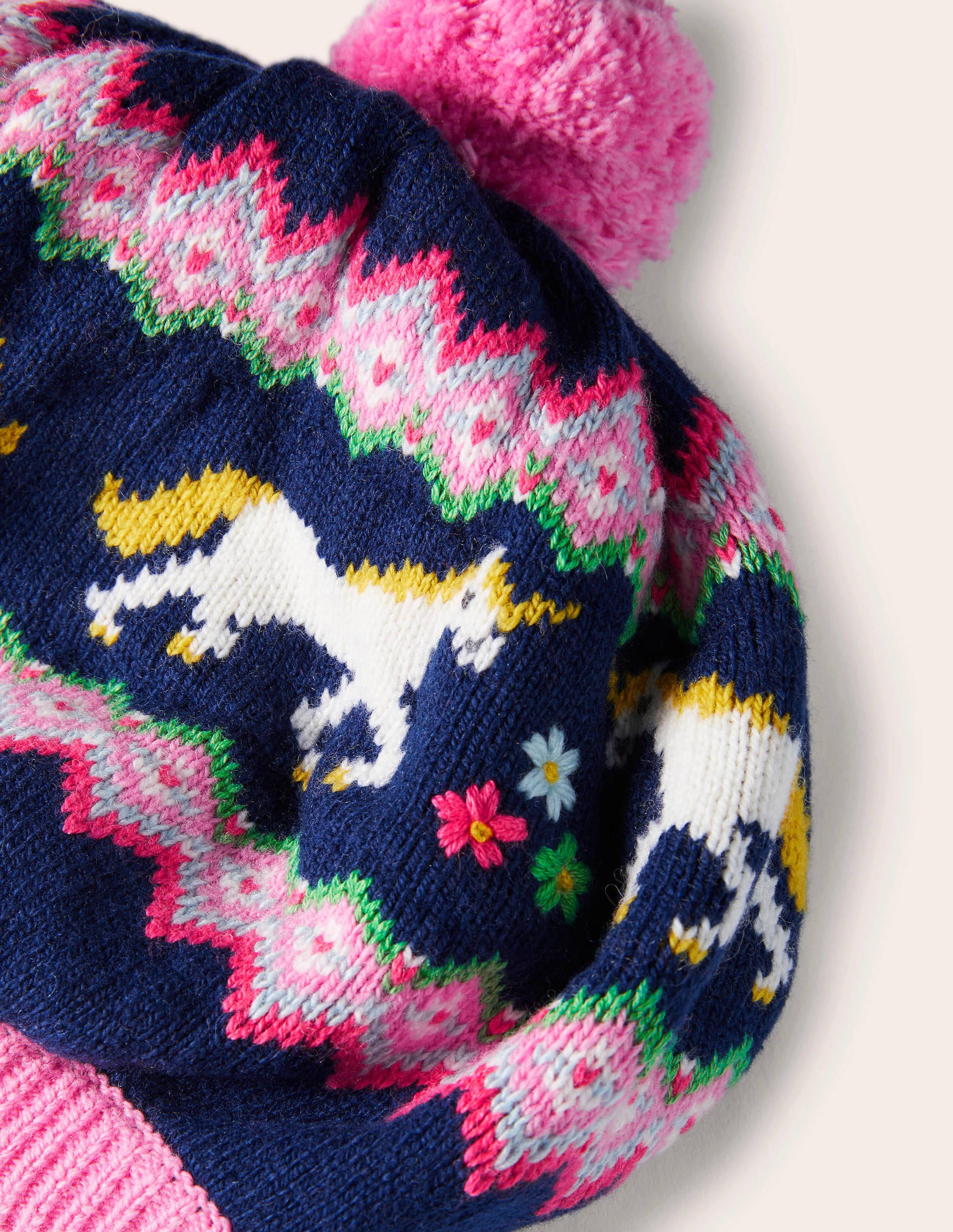 Knitted Fair Isle Beret-College Navy Unicorns - Image 2