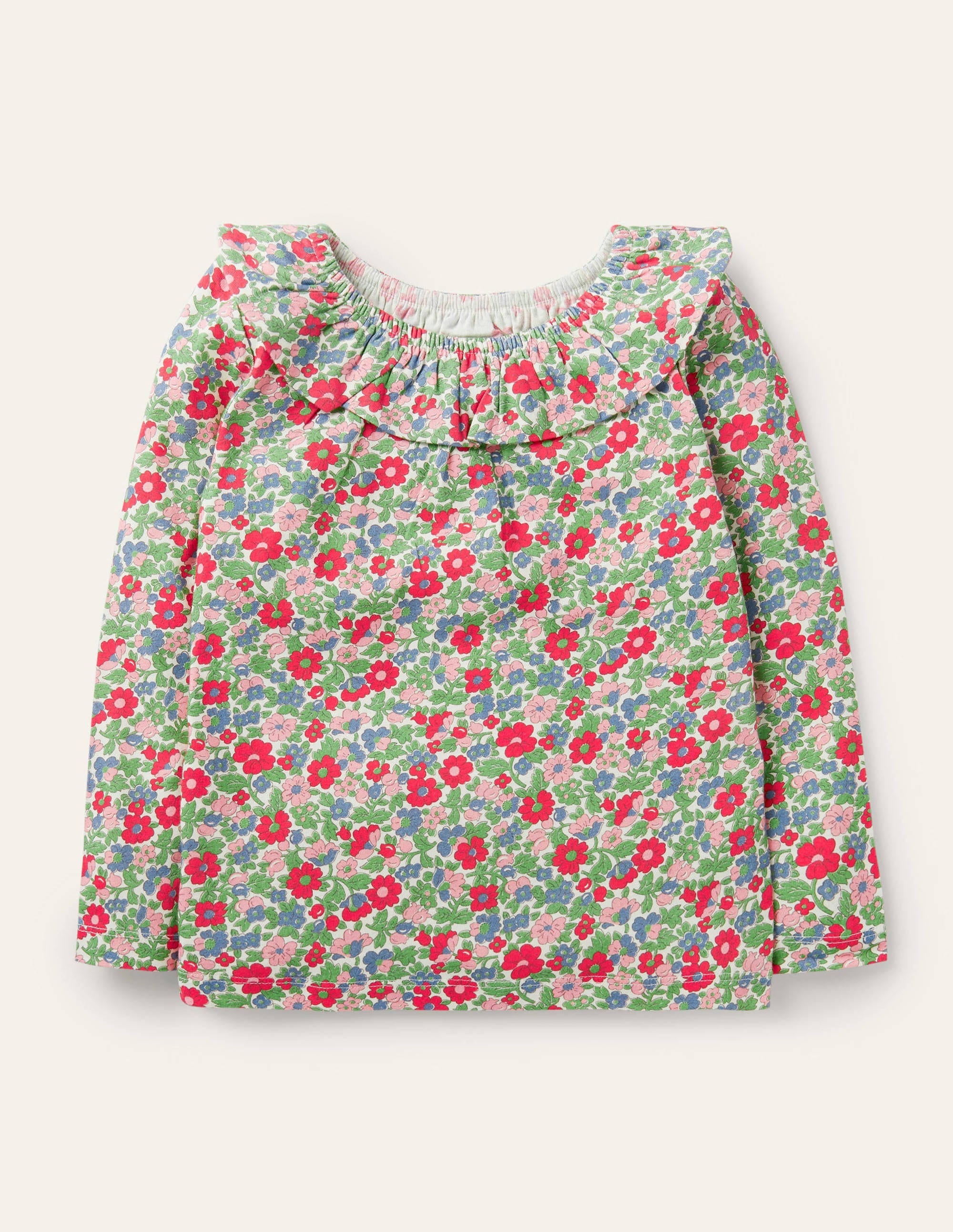 Ruffle Neck Jersey Top-Multi Vintage Bloom Floral - Image 1