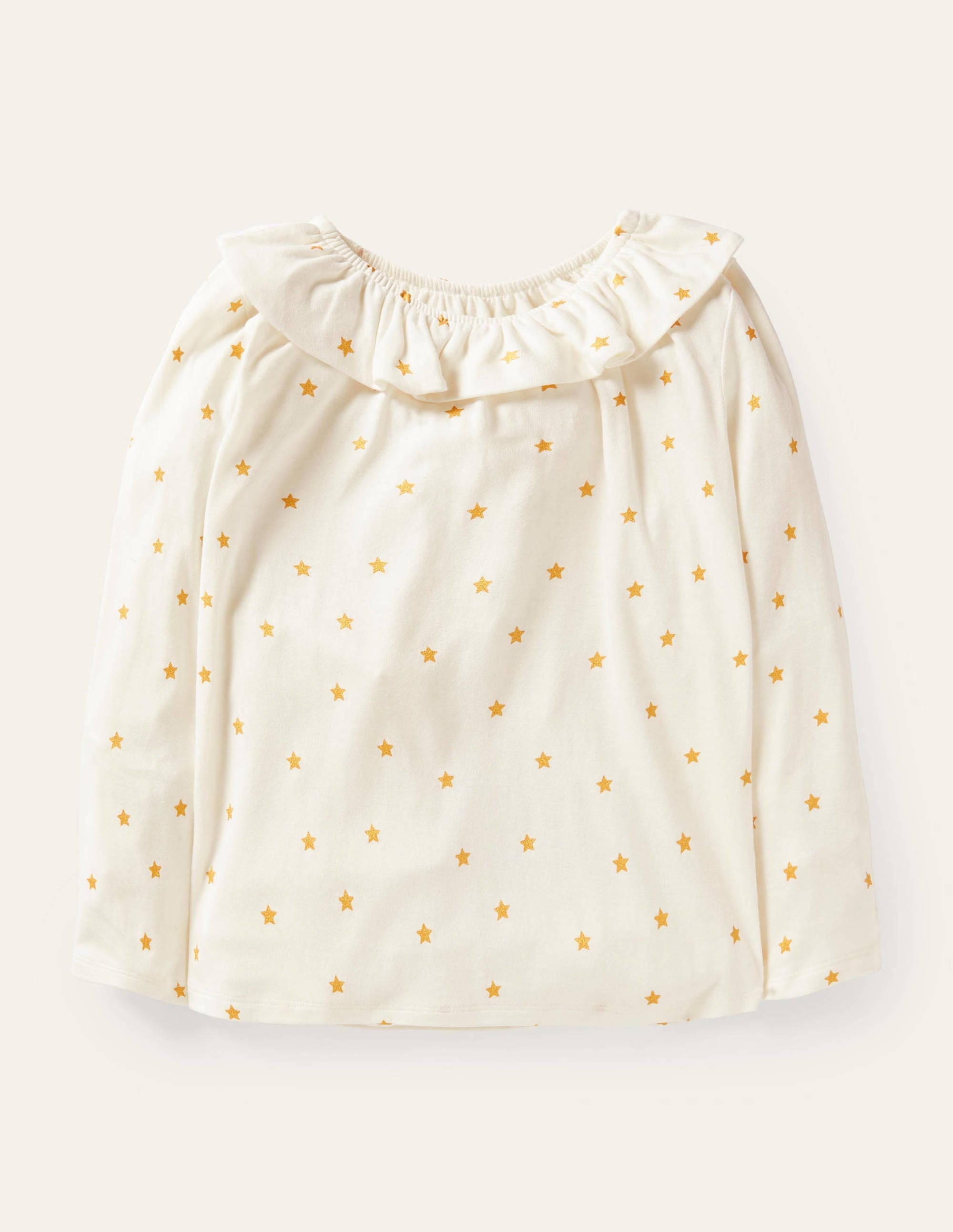 Ruffle Neck Jersey Top-Ivory Gold Stars - Image 1