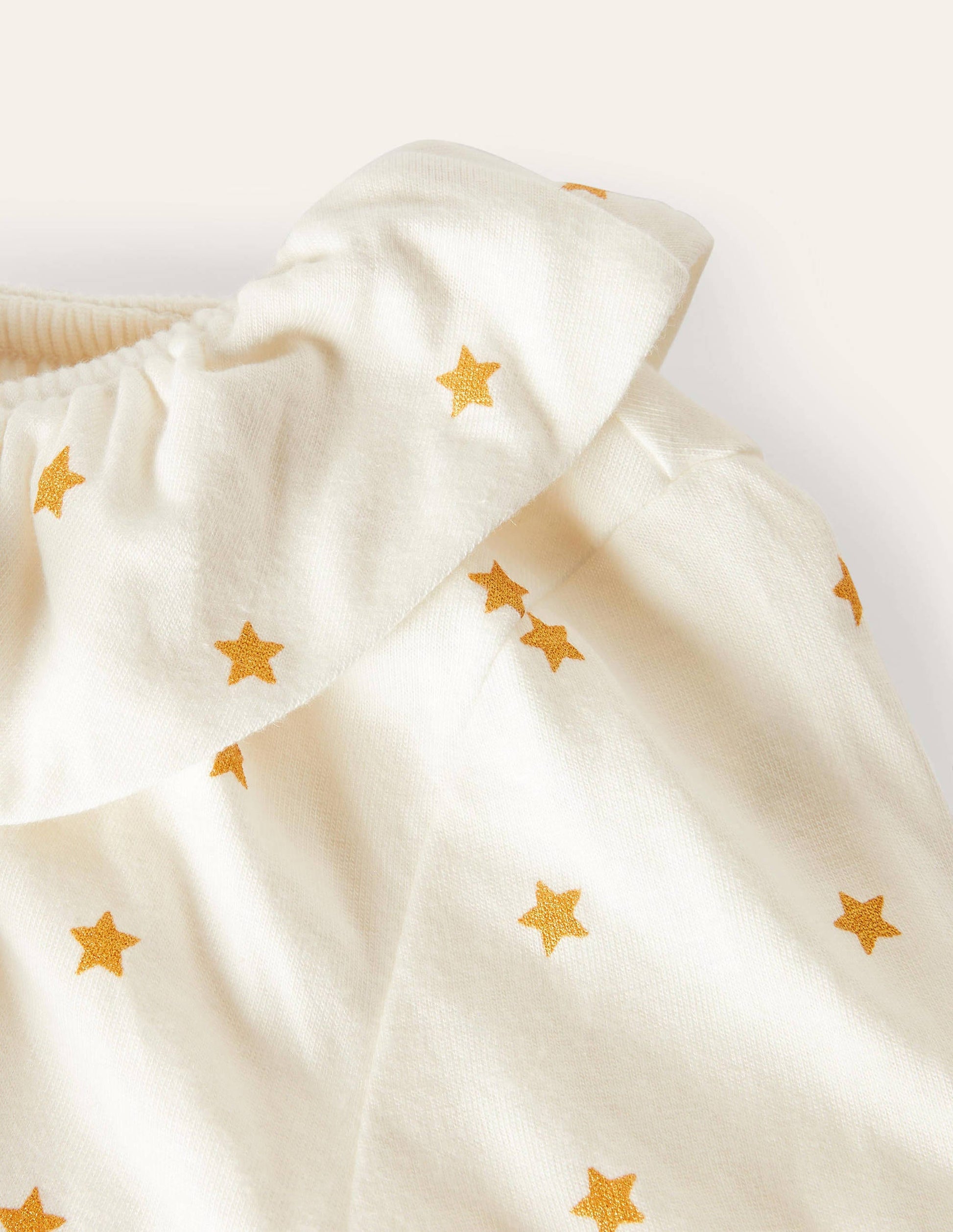 Ruffle Neck Jersey Top-Ivory Gold Stars-3