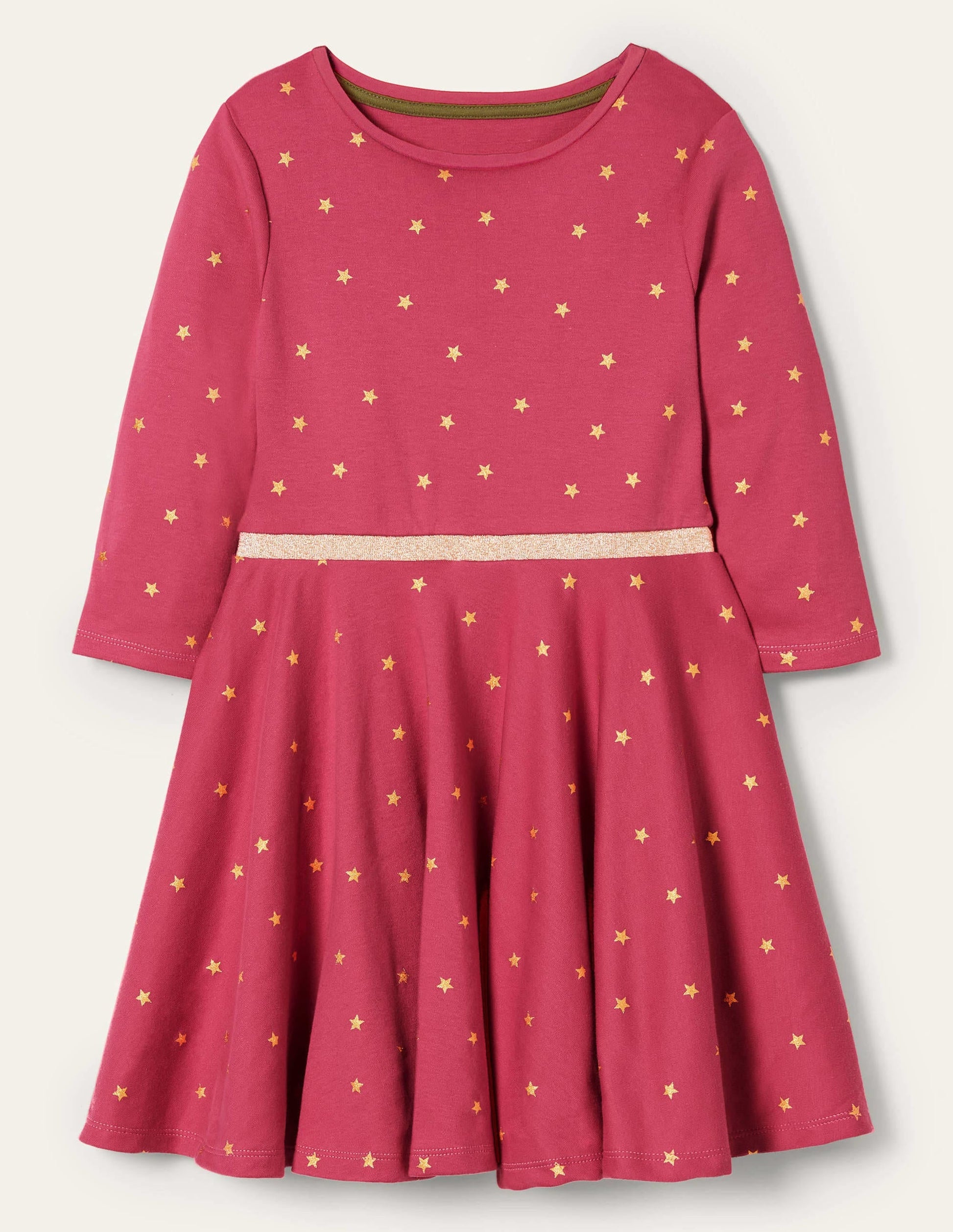 Foil Star Twirly Dress-Pink and Gold Foil Stars-1