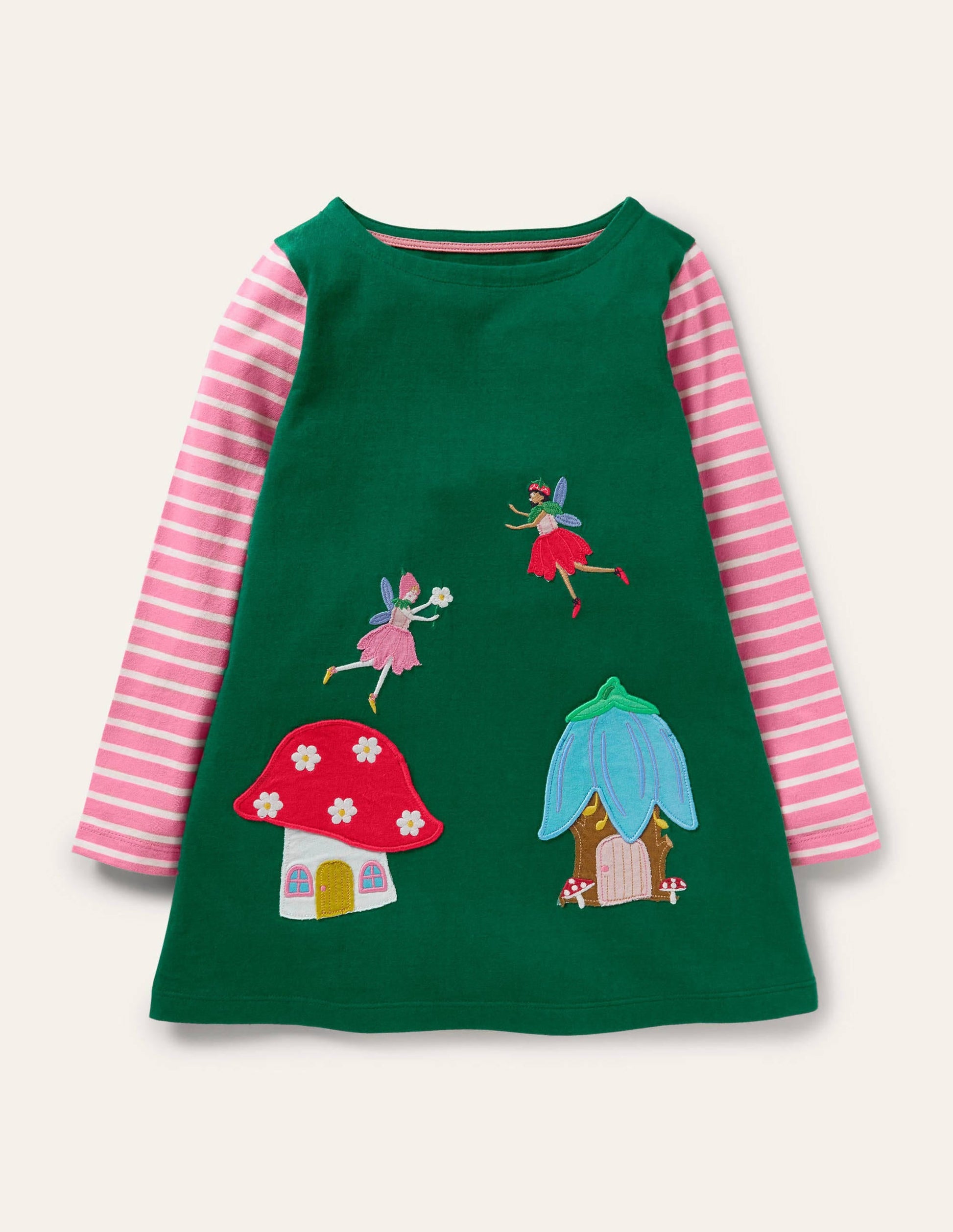 Appliqué Pocket Tunic-Forest Green Fairies-1