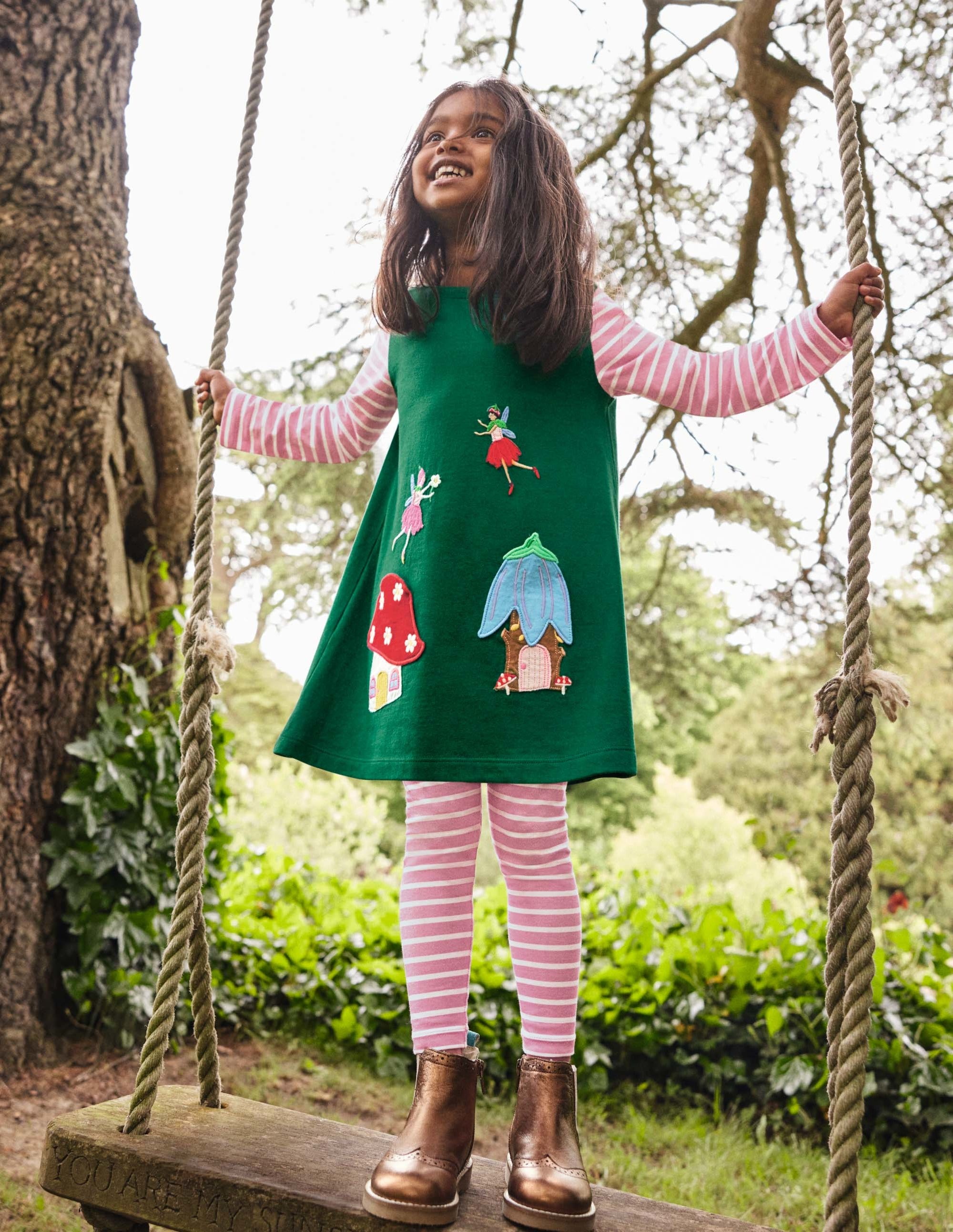 Appliqué Pocket Tunic-Forest Green Fairies - Image 4