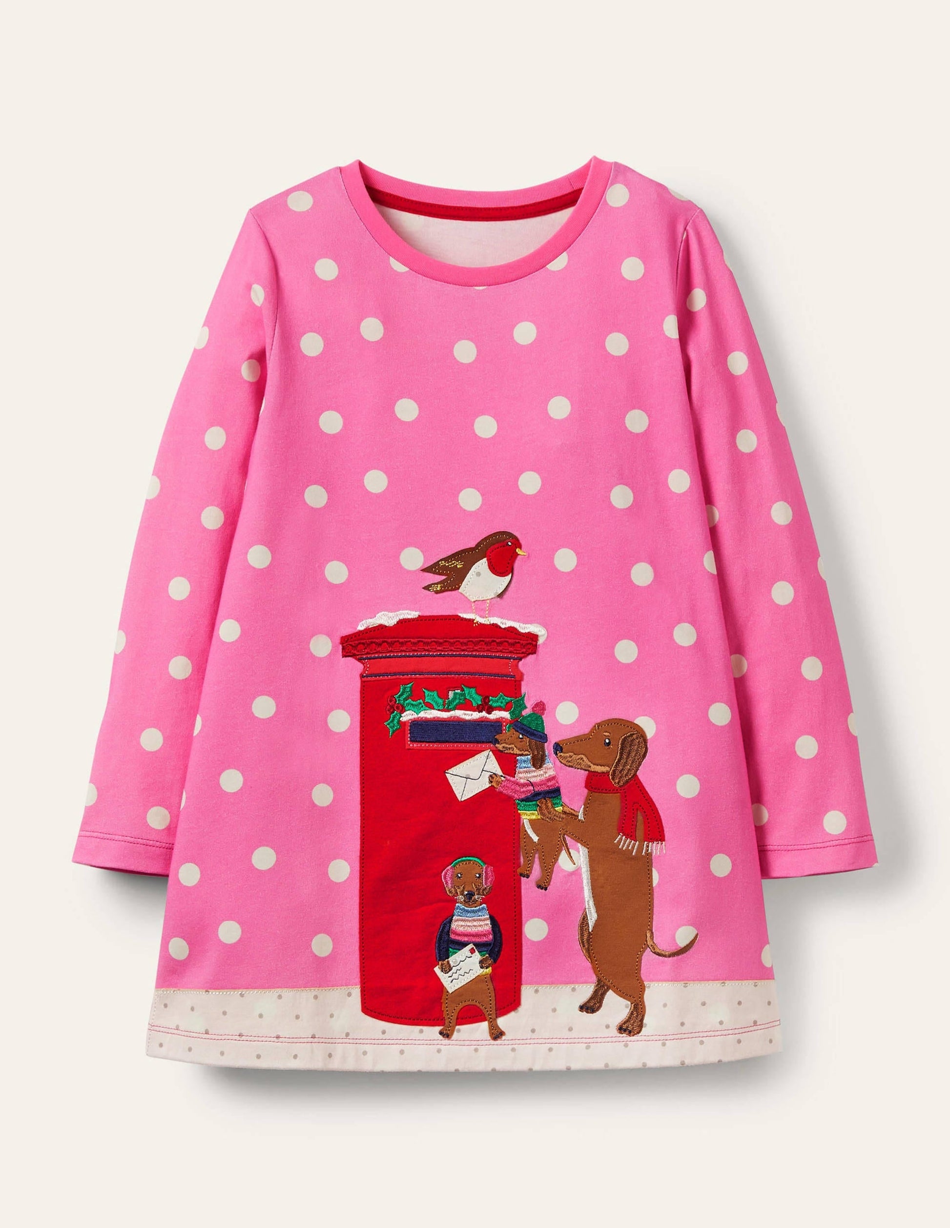 Festive Scene Appliqué Tunic-Bright Pink Pin Spot Dogs-1