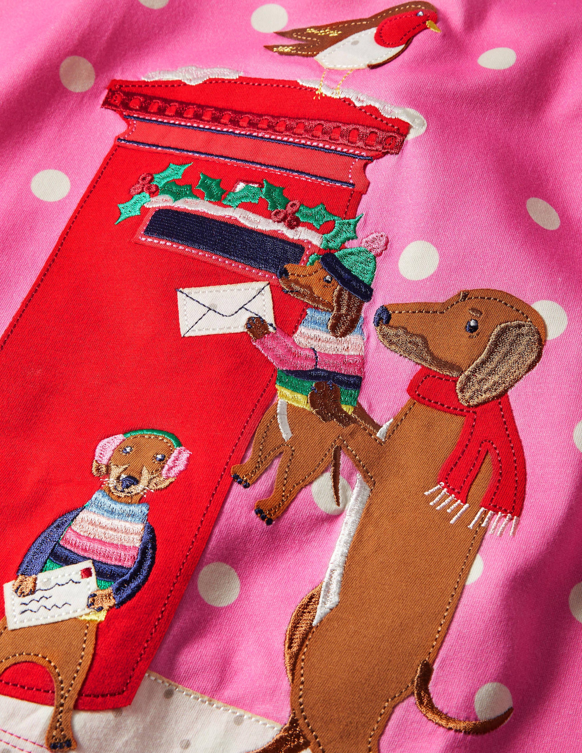 Festive Scene Appliqué Tunic-Bright Pink Pin Spot Dogs - Image 3