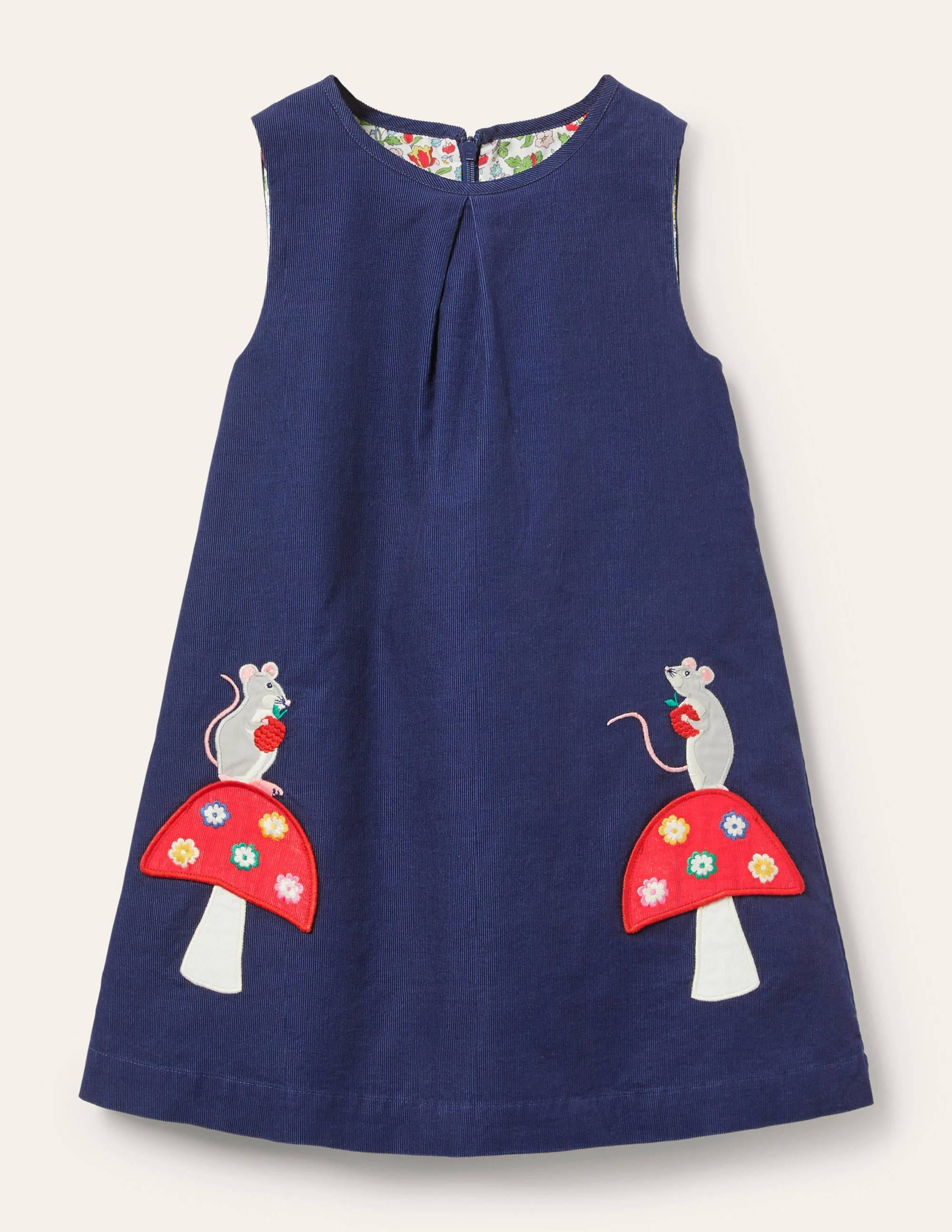 Cord Appliqué Pinafore Dress-College Navy Mice - Image 1