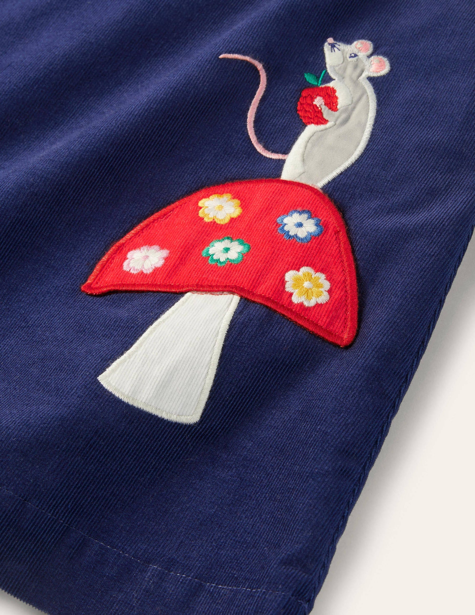 Cord Appliqué Pinafore Dress-College Navy Mice-3