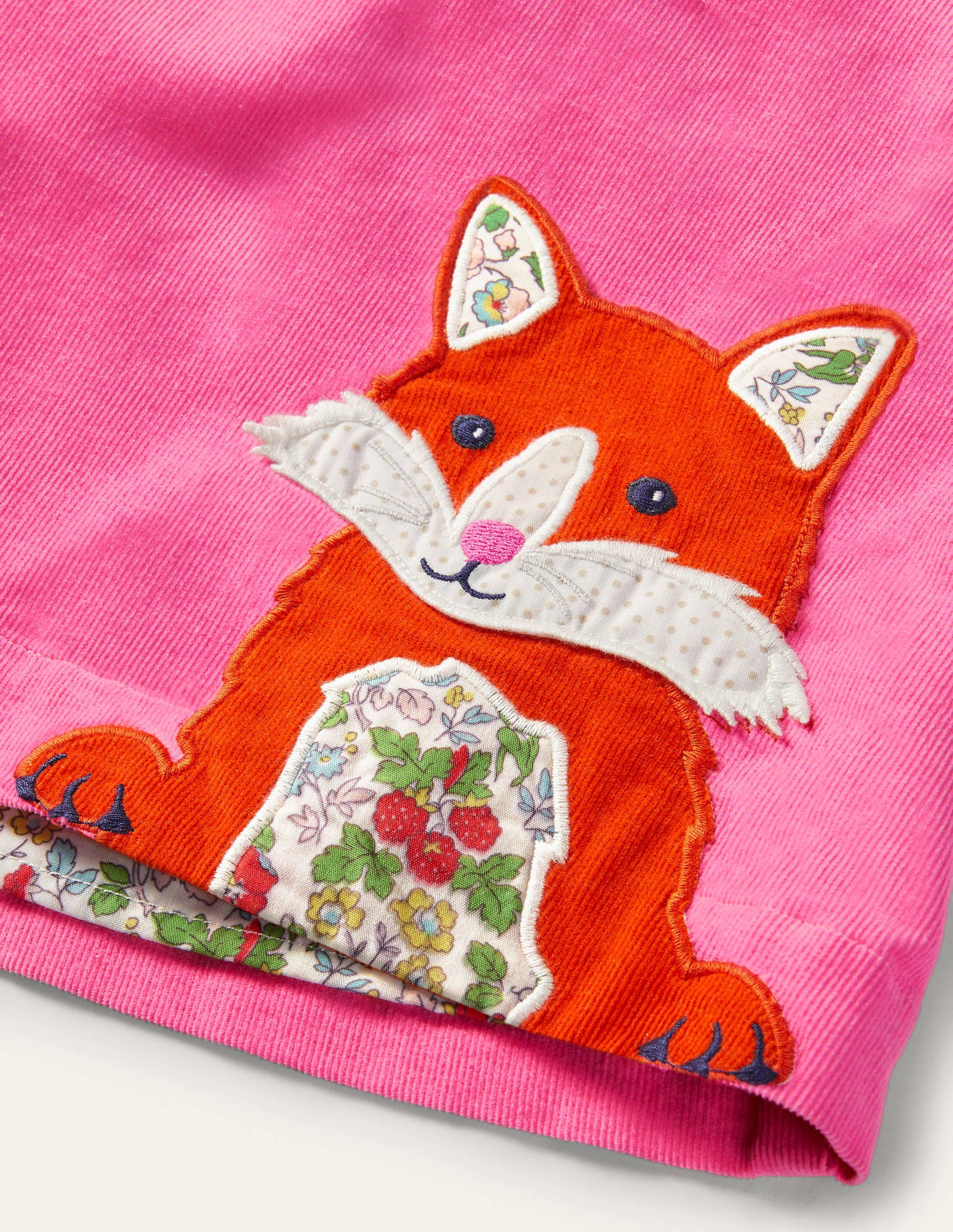 Cord Appliqué Pinafore Dress-Bright Petal Pink Foxes - Image 3