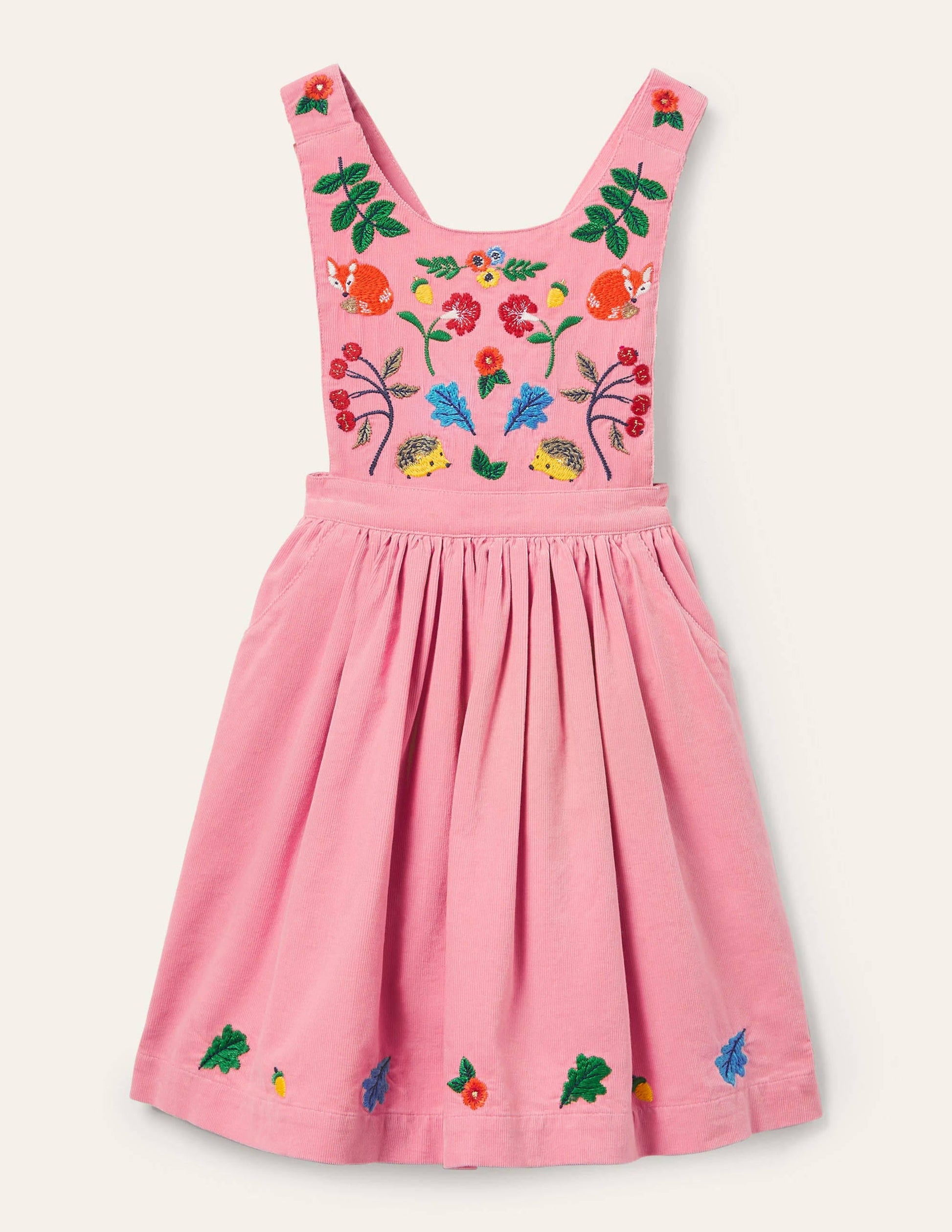 Embroidered Pinafore Dress-Formica Pink Cord-1