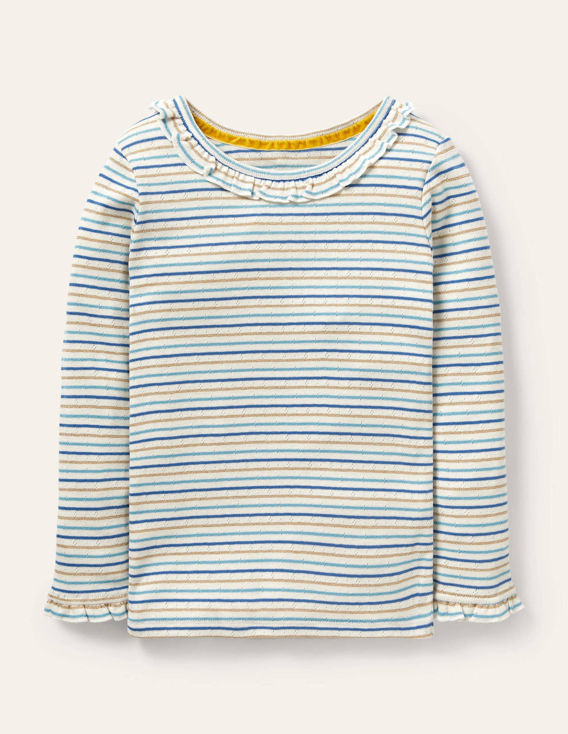 Sparkly Ruffle Pointelle Top-Elizabethan Blue/ Gold-1