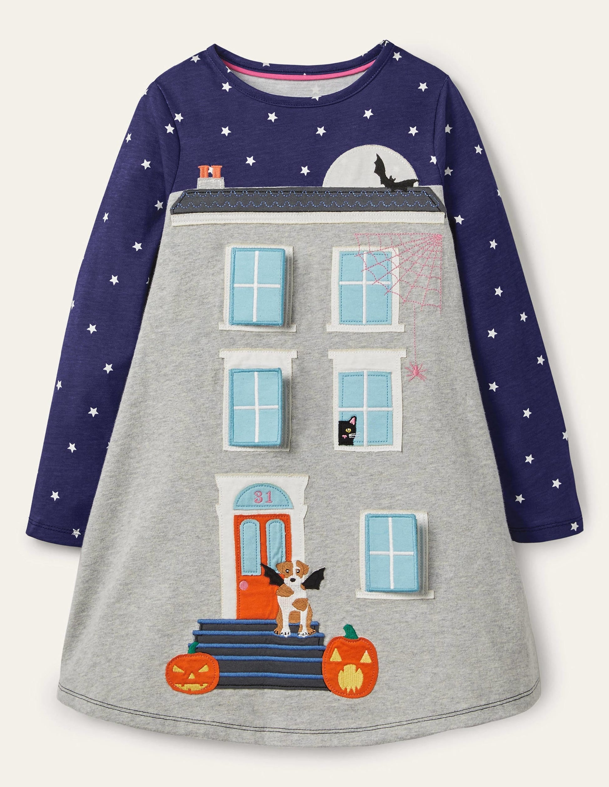 Halloween Lift-the-flap Dress-Starboard Blue Haunted House-1