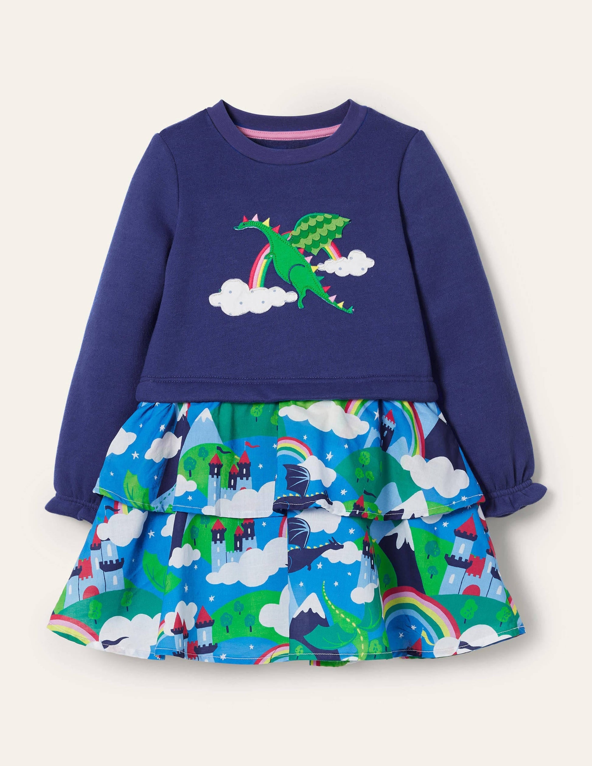 Appliqué Hotchpotch Dress-Multi Dragon Sky-1