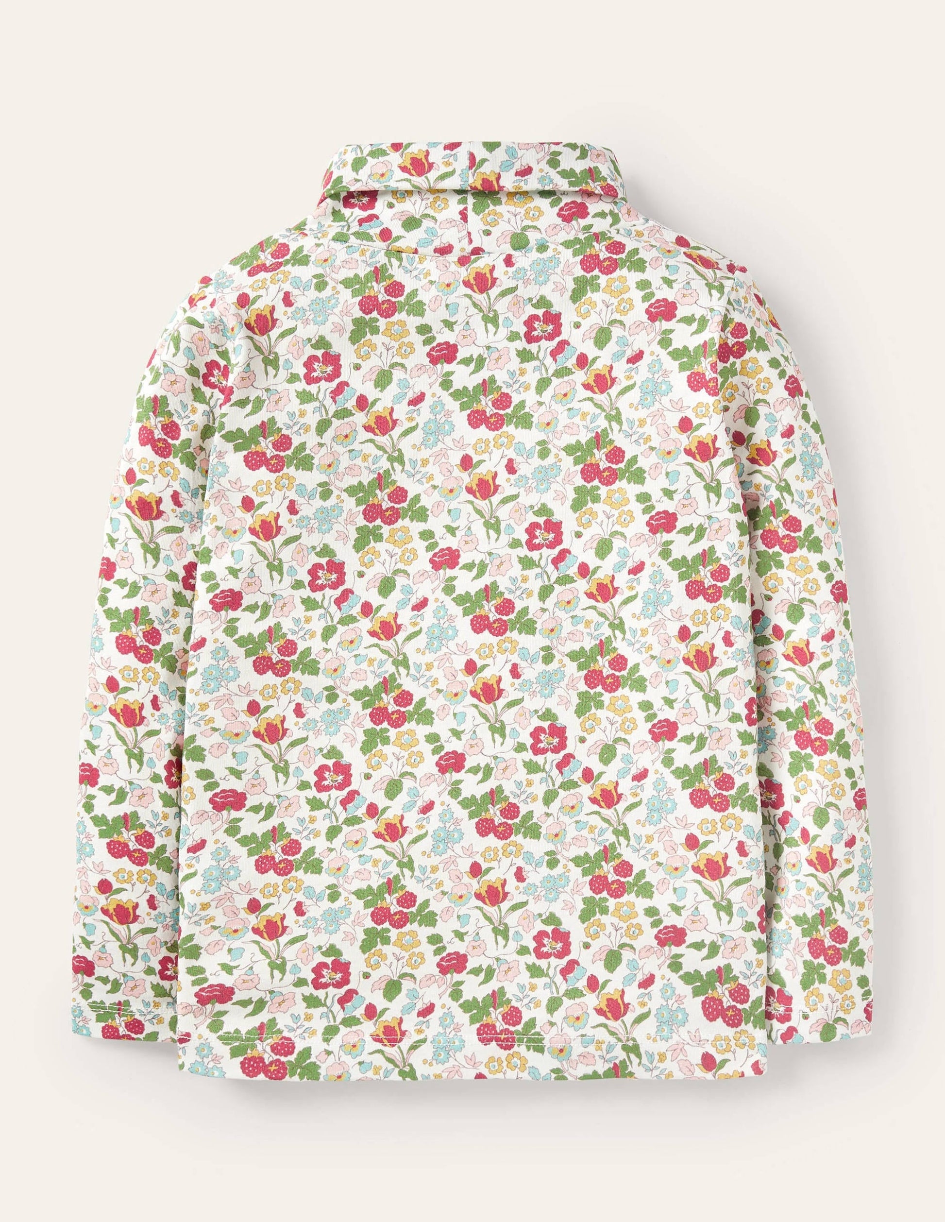 Roll Neck Supersoft T-shirt-Ivory Autumn Berry Floral-2