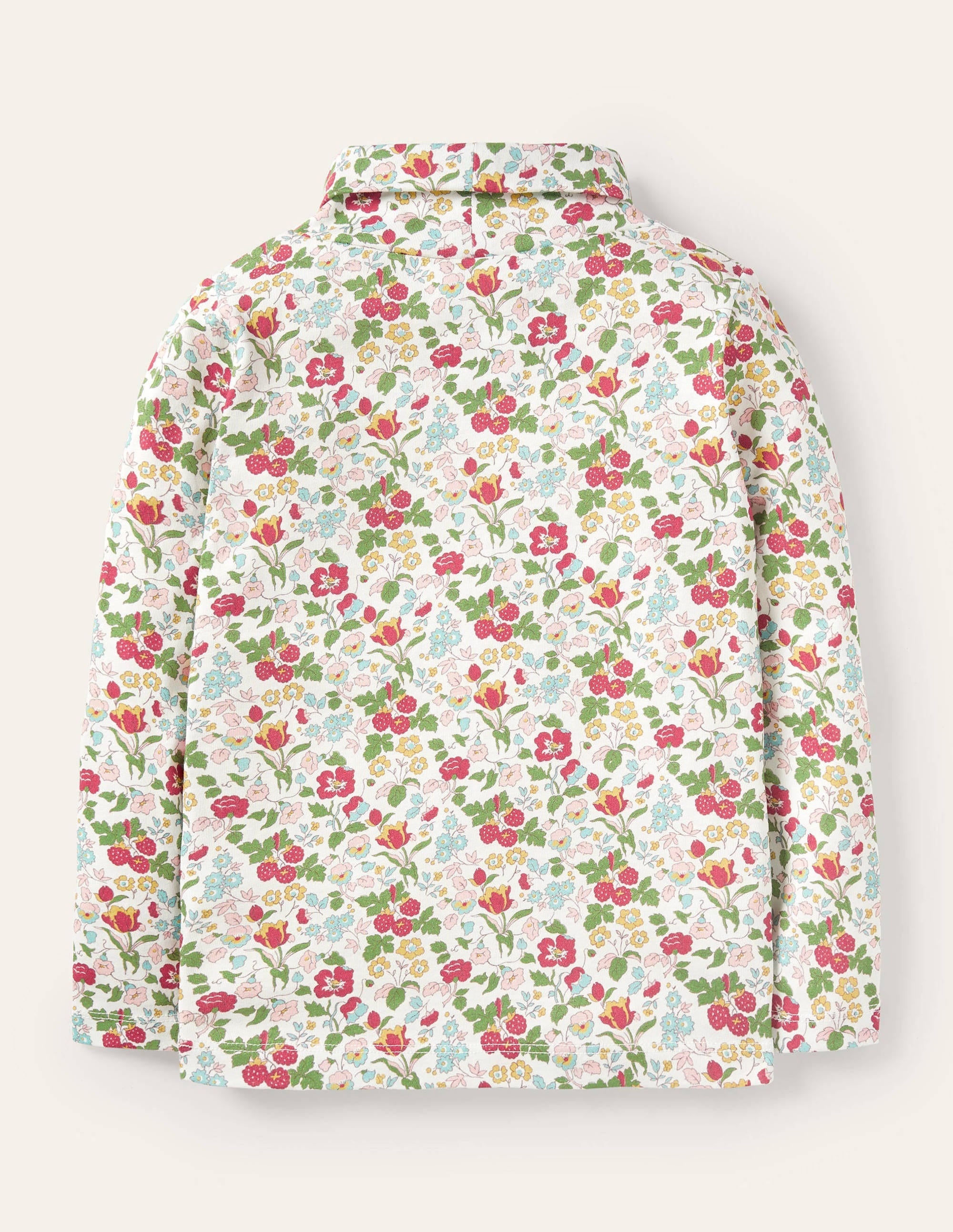 Roll Neck Supersoft T-shirt-Ivory Autumn Berry Floral - Image 2