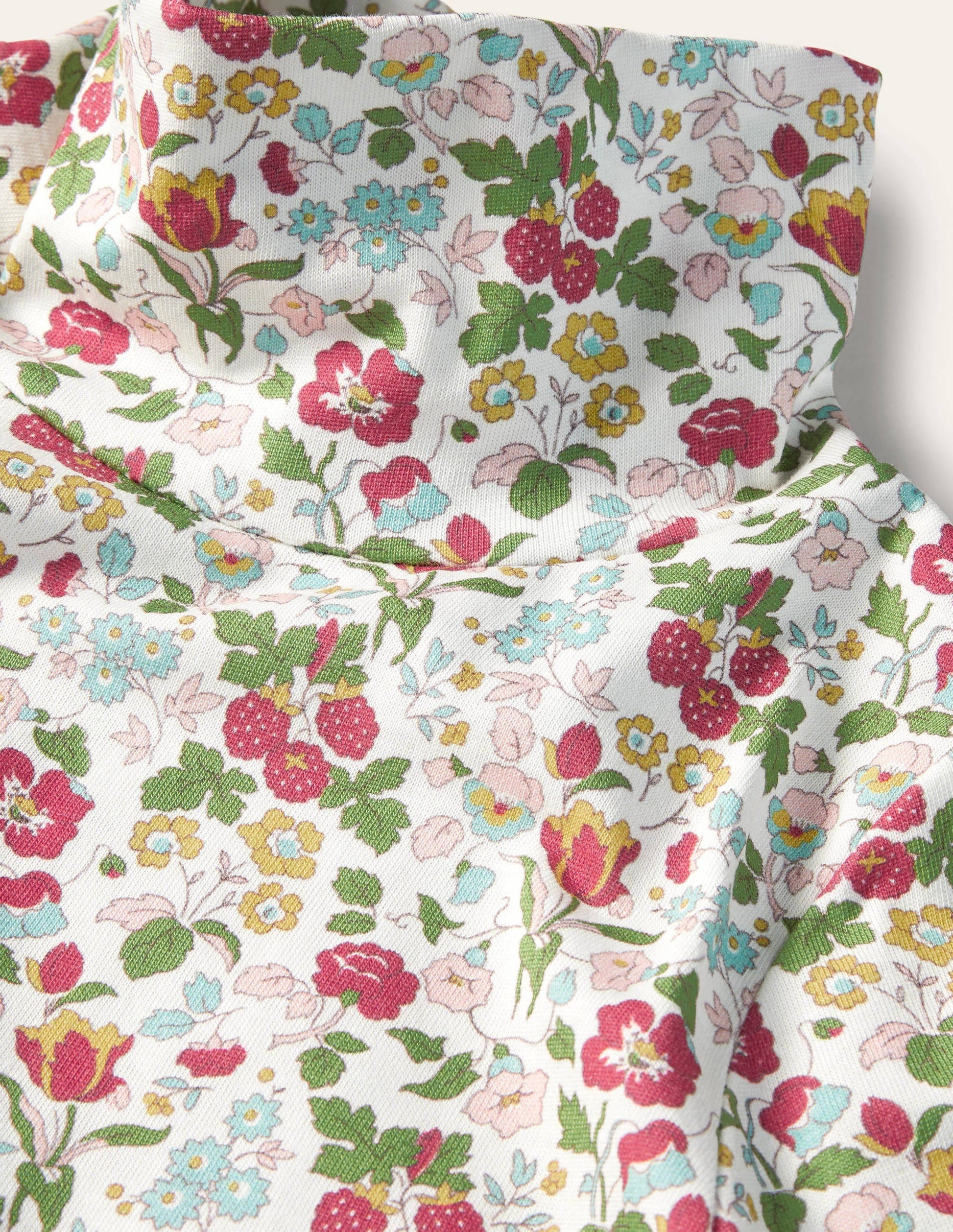 Roll Neck Supersoft T-shirt-Ivory Autumn Berry Floral-3