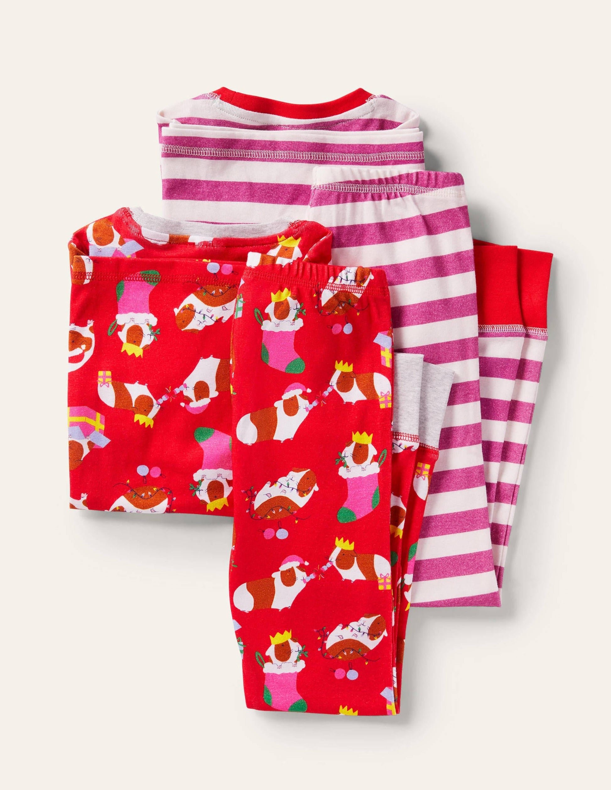 Twin Pack Snug Pyjamas-Red Guinea Pigs/Pink-2