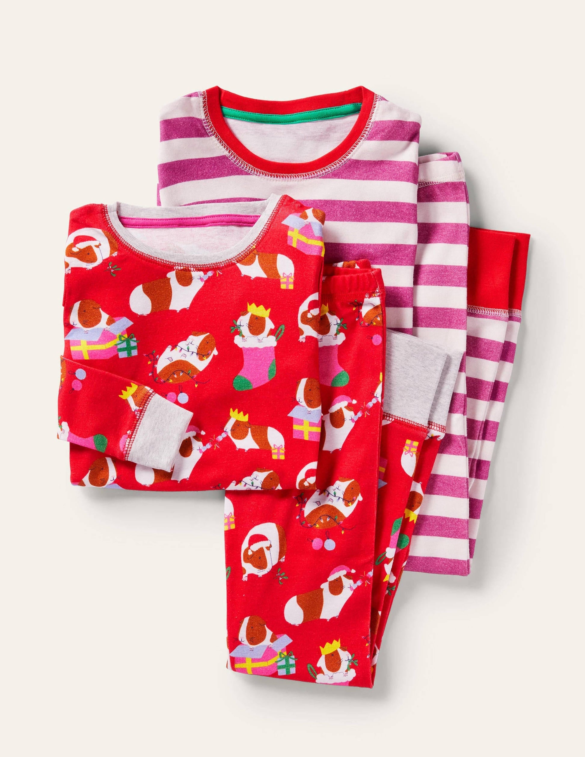 Twin Pack Snug Pyjamas-Red Guinea Pigs/Pink-1