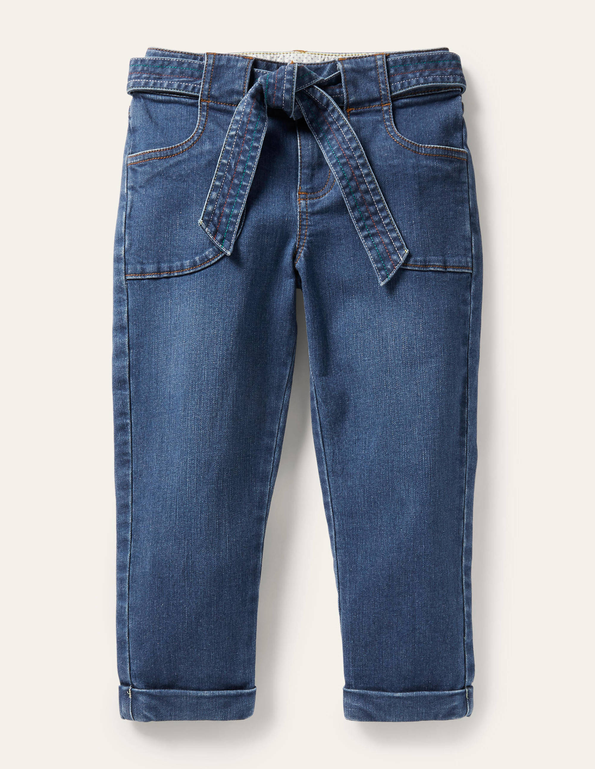 Mini-me Rainbow Tie Waist Jean-Mid Vintage Denim - Image 1