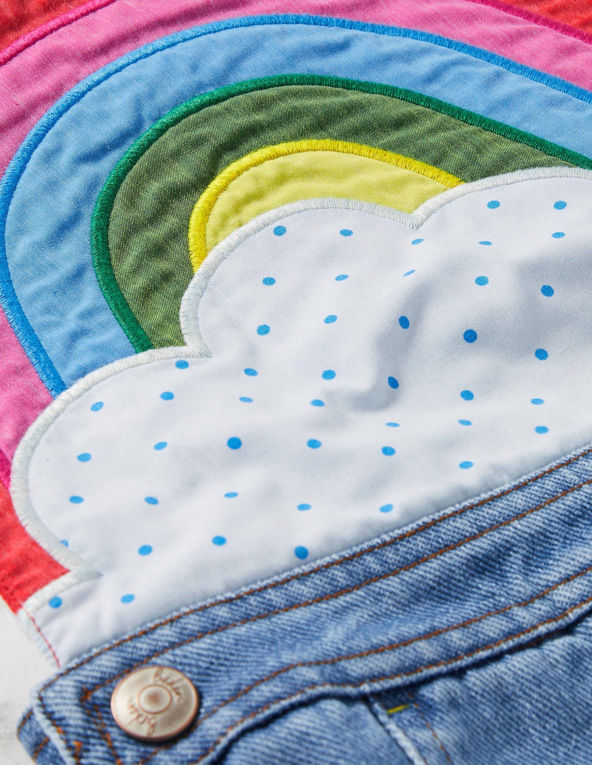 Rainbow Appliqué Dungarees-Mid Vintage Denim-3