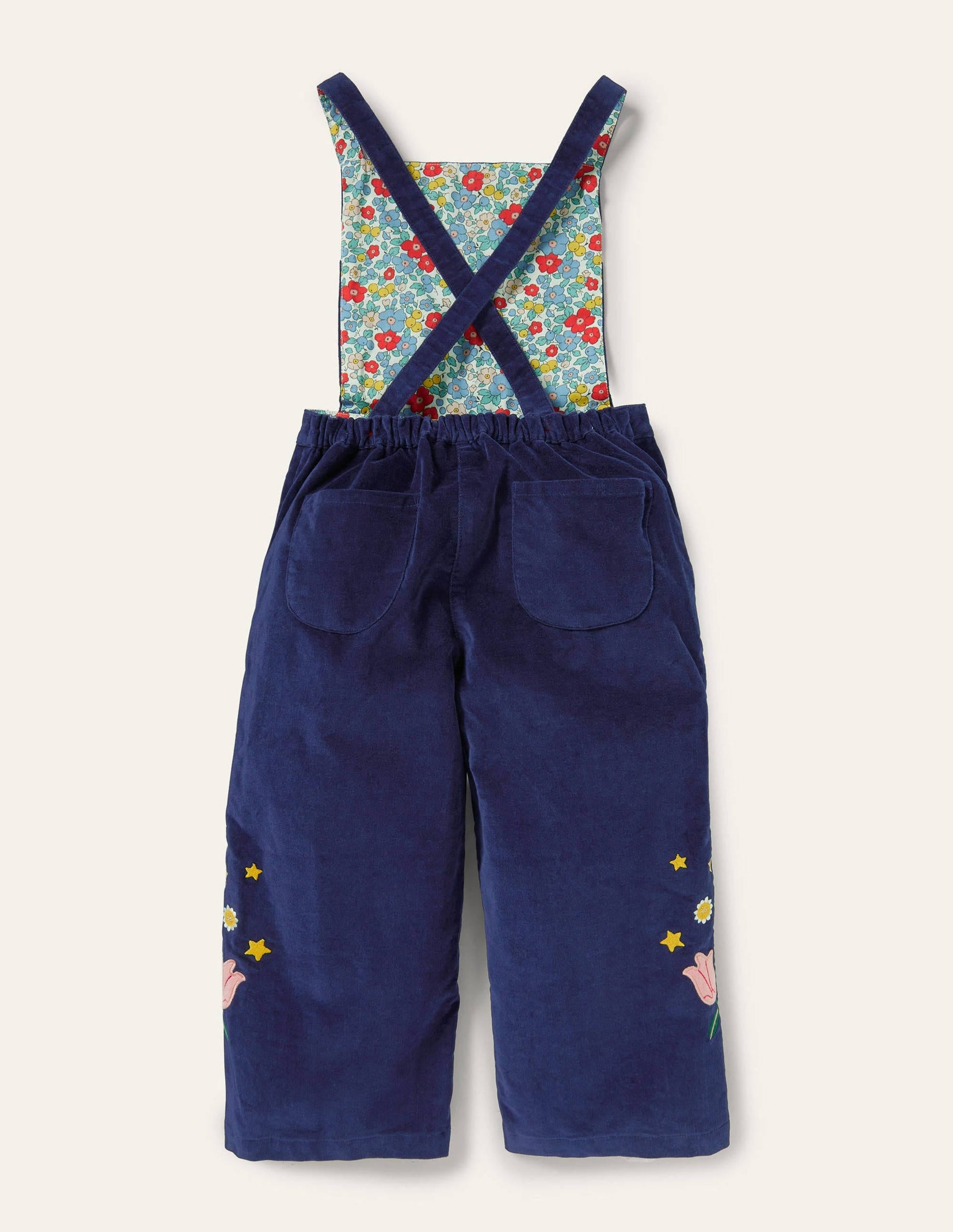 Embroidered Velvet Dungarees-College Navy-2