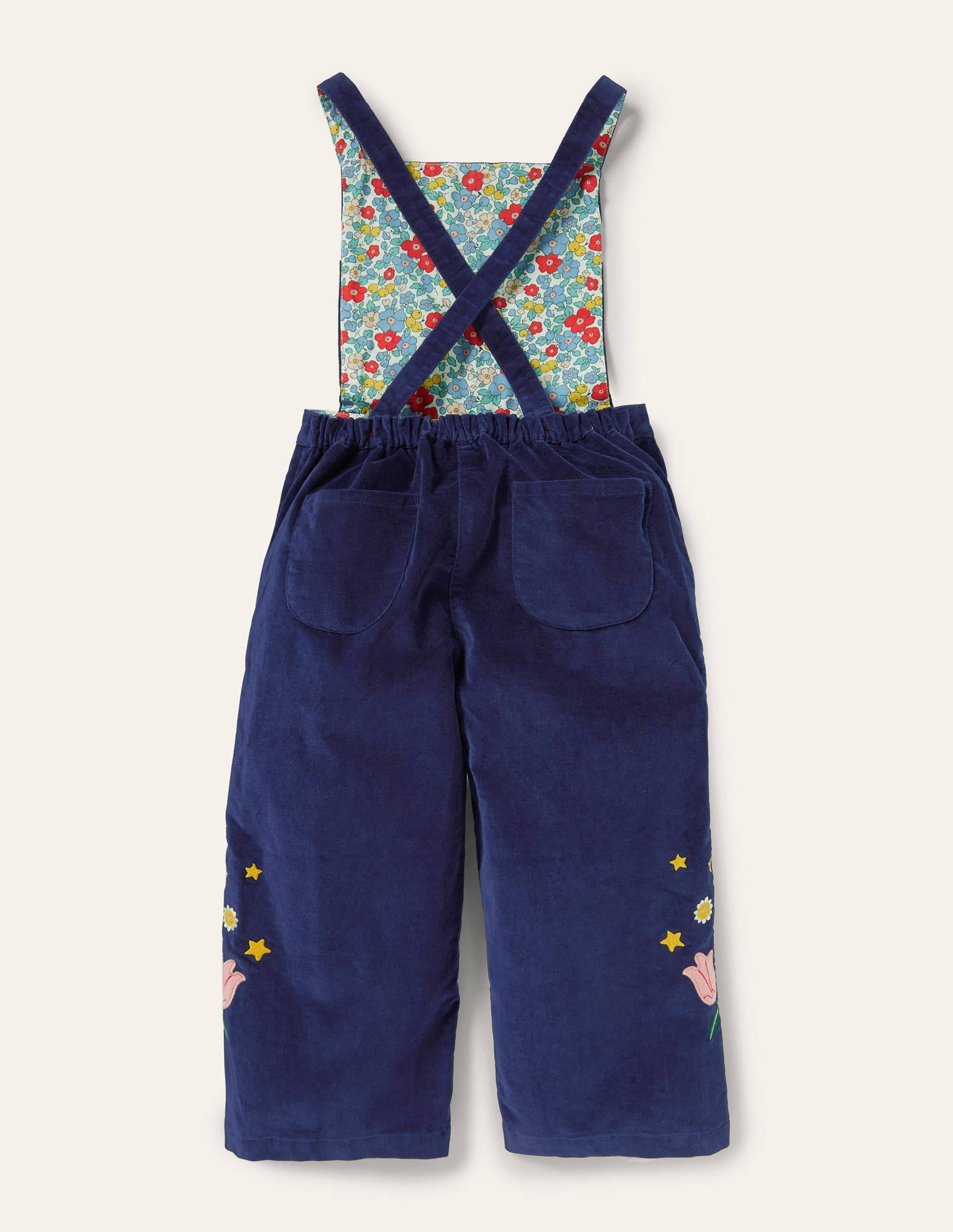 Embroidered Velvet Dungarees-College Navy - Image 2